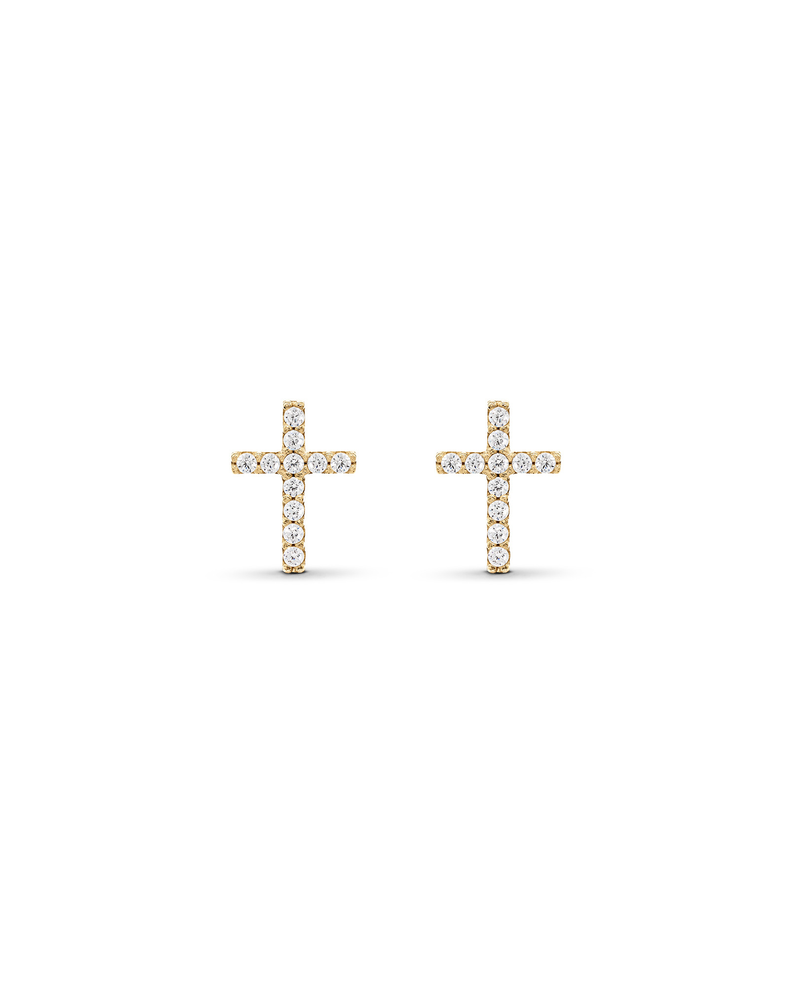 Boucles d'Oreilles Clous Croix en Zircon Cubique en Or Jaune 10 kt