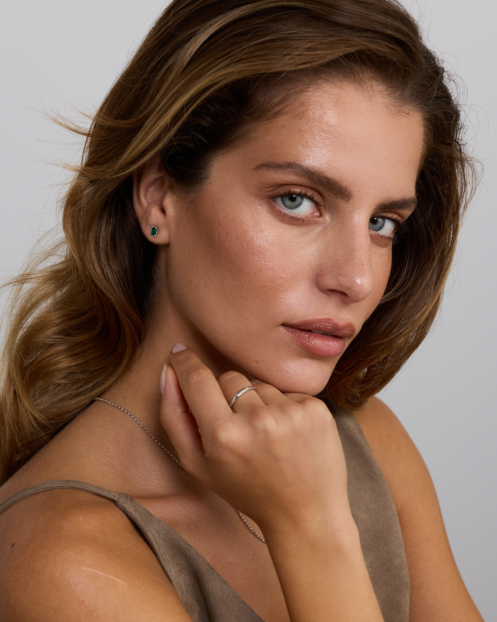 Emerald-Cut Created Emerald Stud Earrings in Sterling Silver