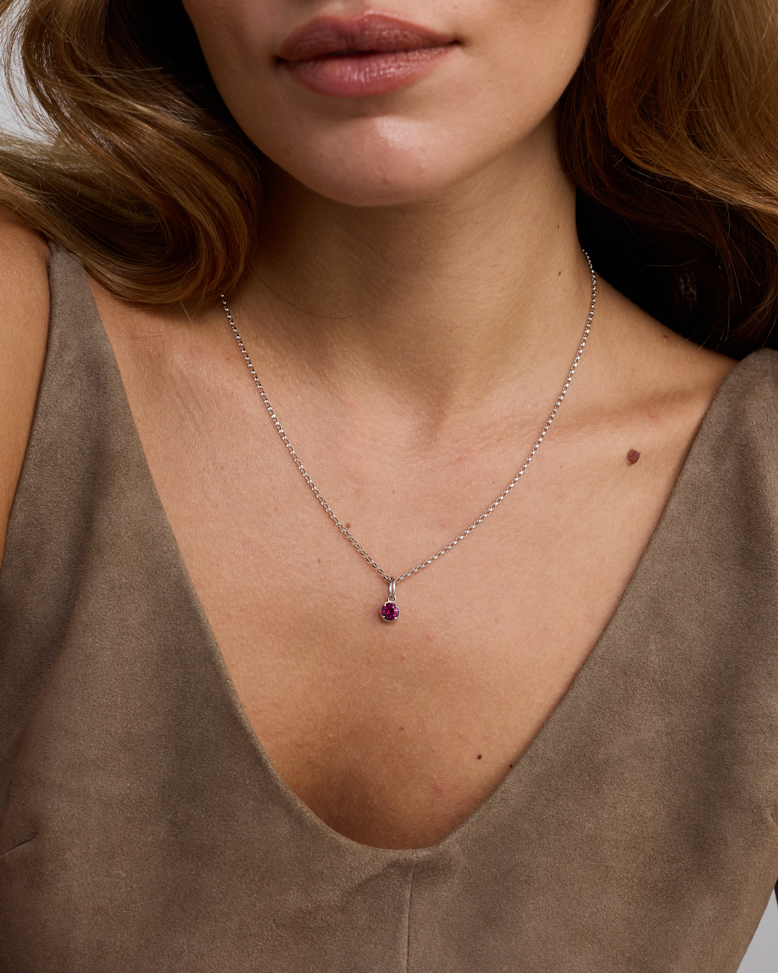 Round Created Ruby Pendant in Sterling Silver