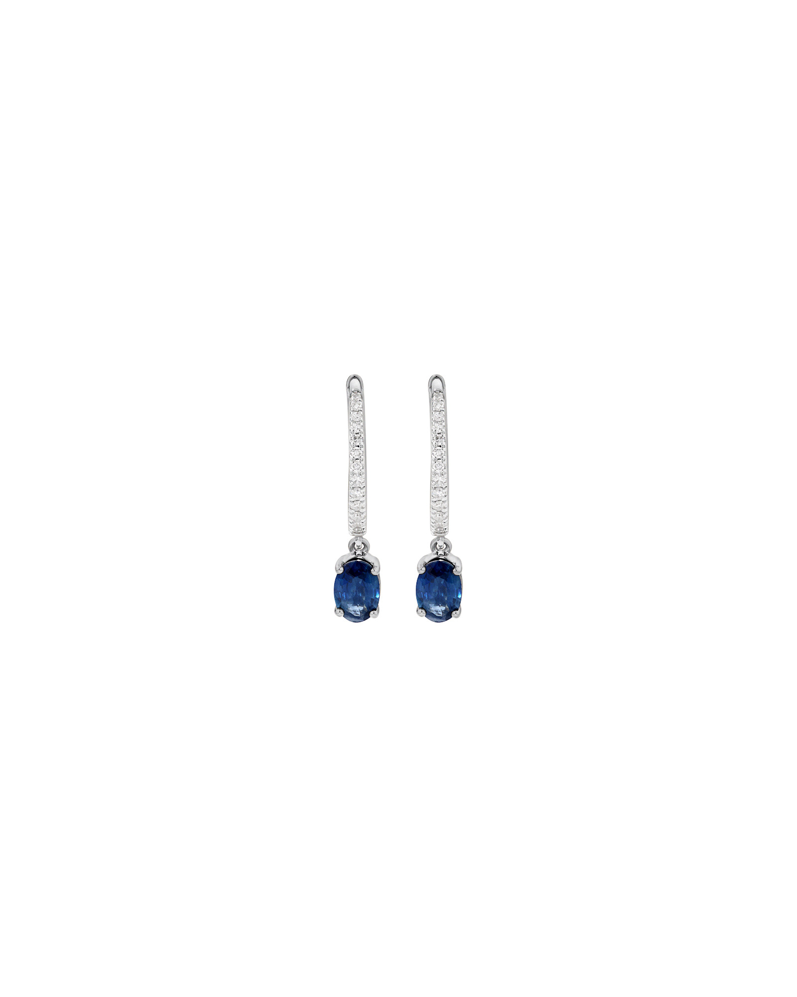 Australian Sapphire Oval Cut & 0.15 Carat TW Diamond Hoop Drop Earrings in 10kt White Gold