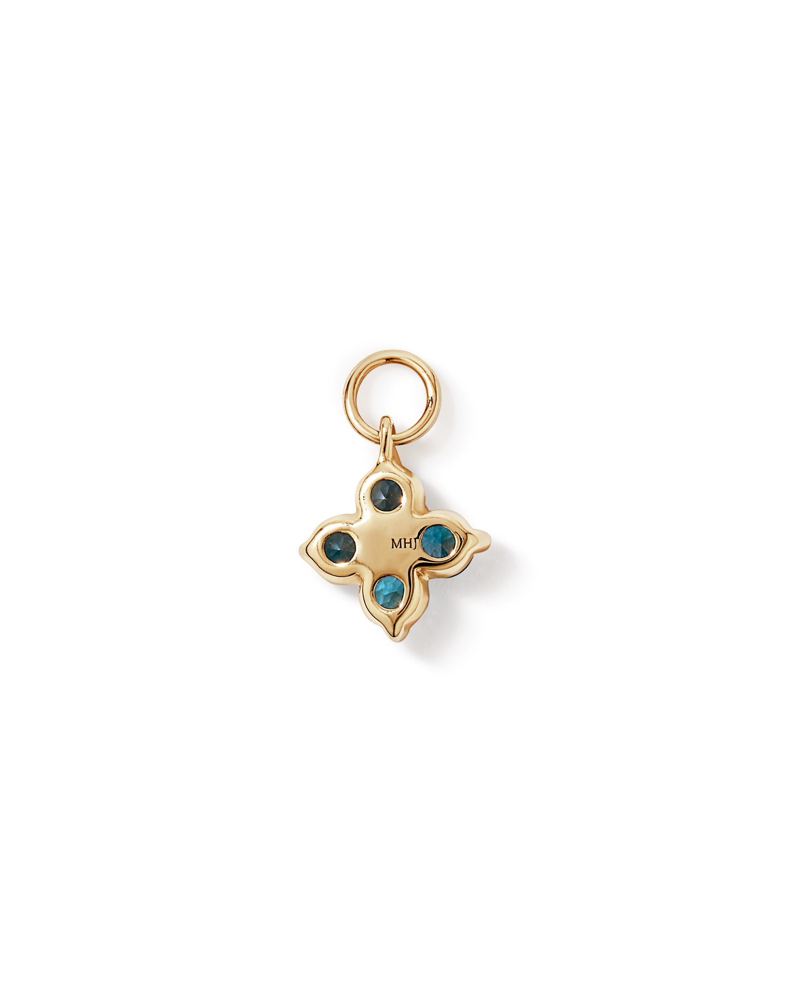 Charm d’oreille floral avec topaze bleu de Londres en or jaune 10 carats