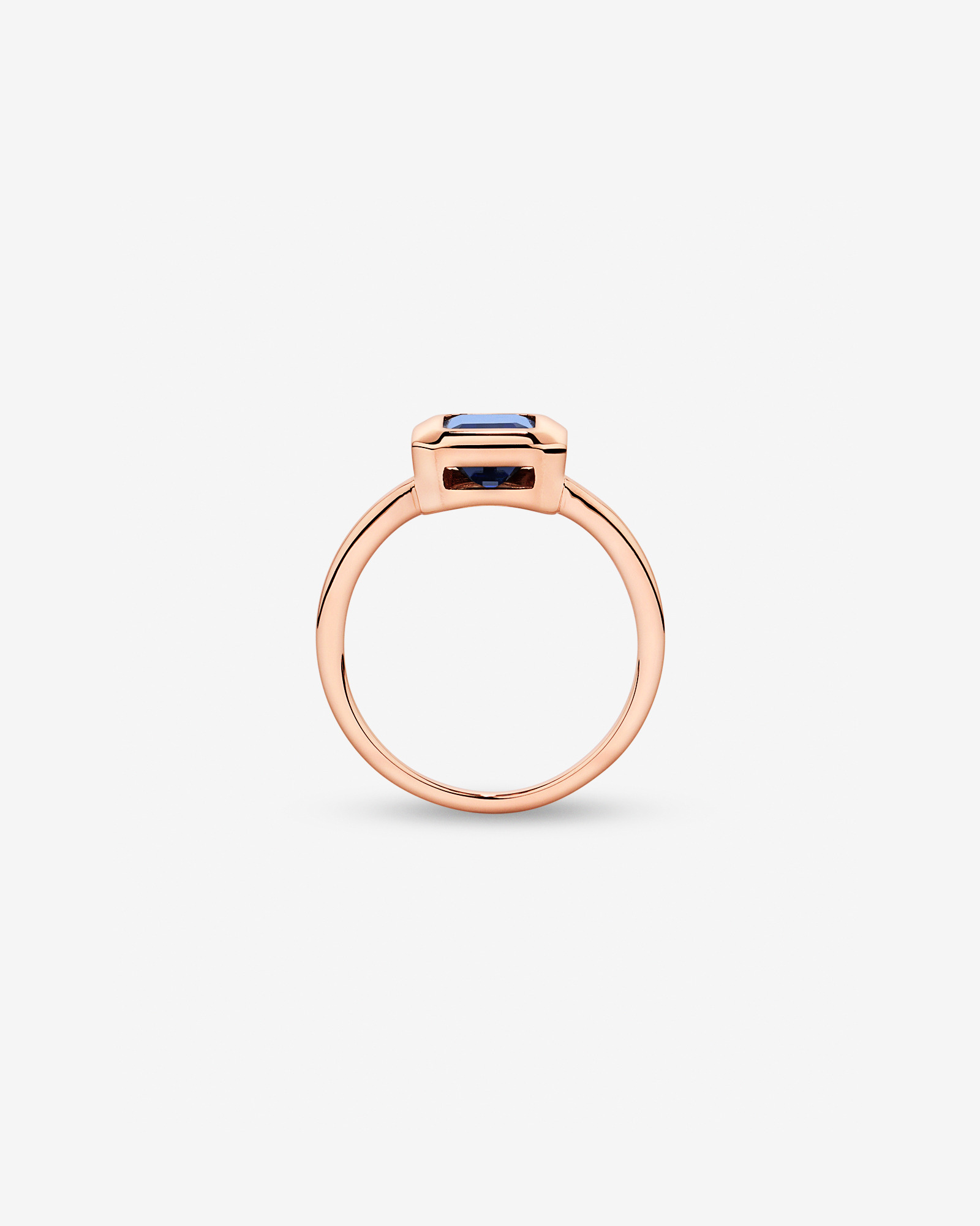 Emerald Cut Created Sapphire Bezel Ring 10kt Rose Gold