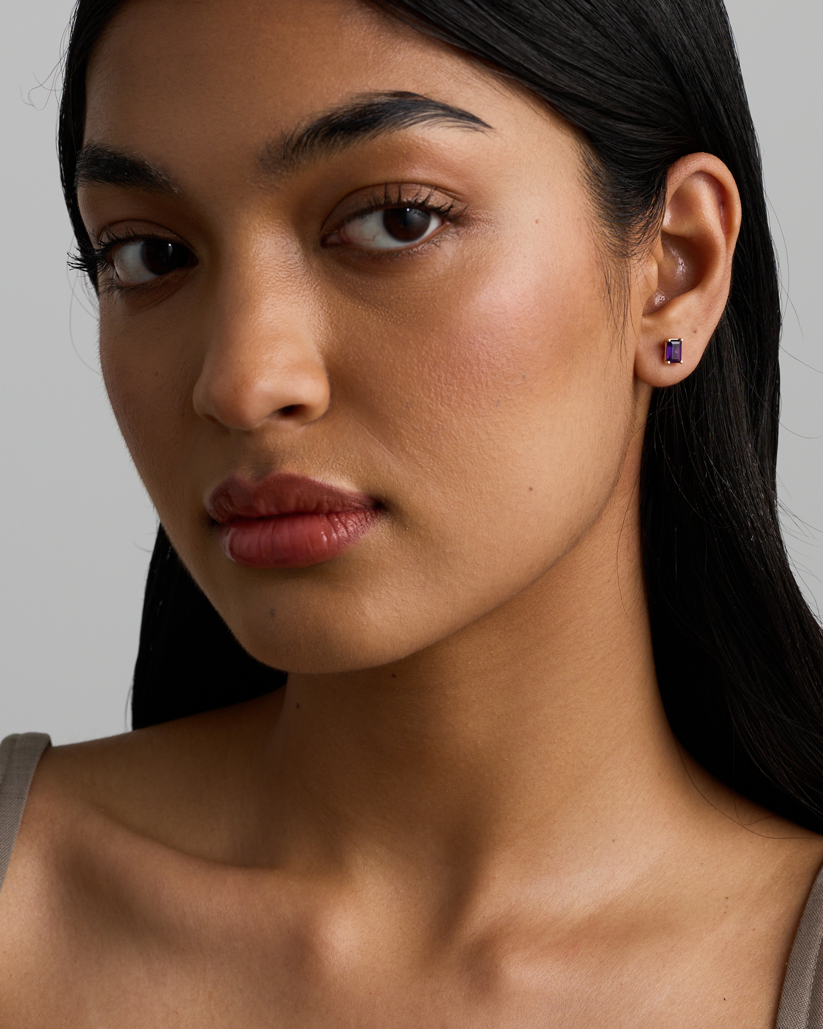 Emerald Cut Amethyst Earrings in 10kt Yellow Gold