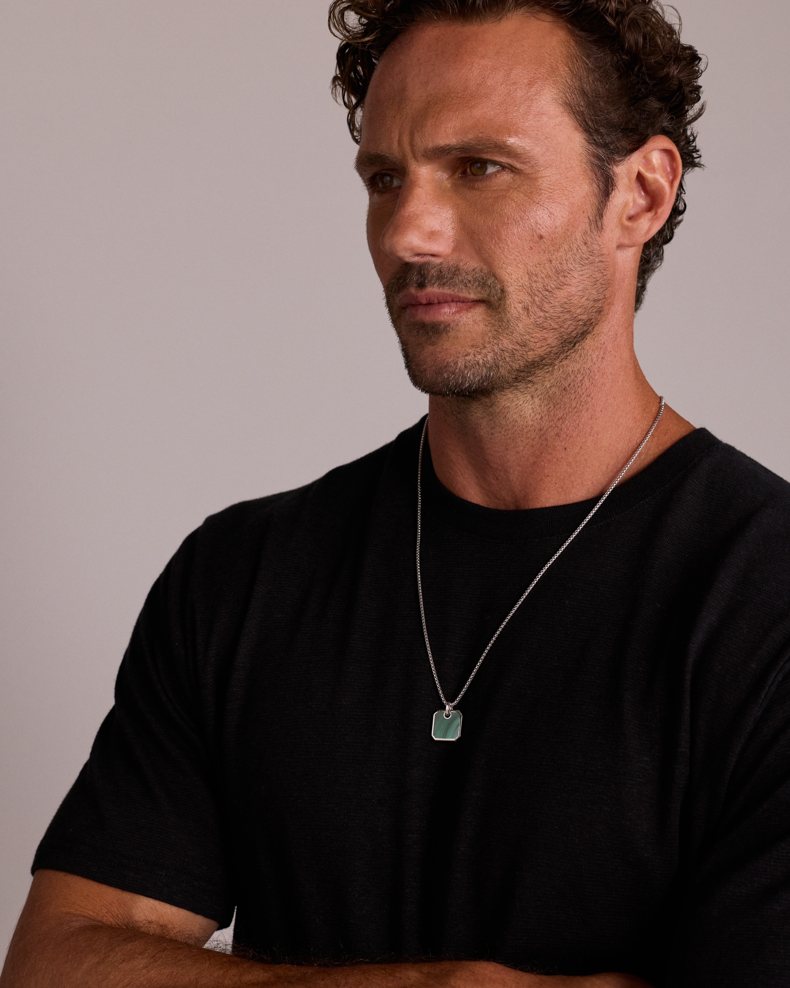 Malachite Square Pendant Necklace in Sterling Silver