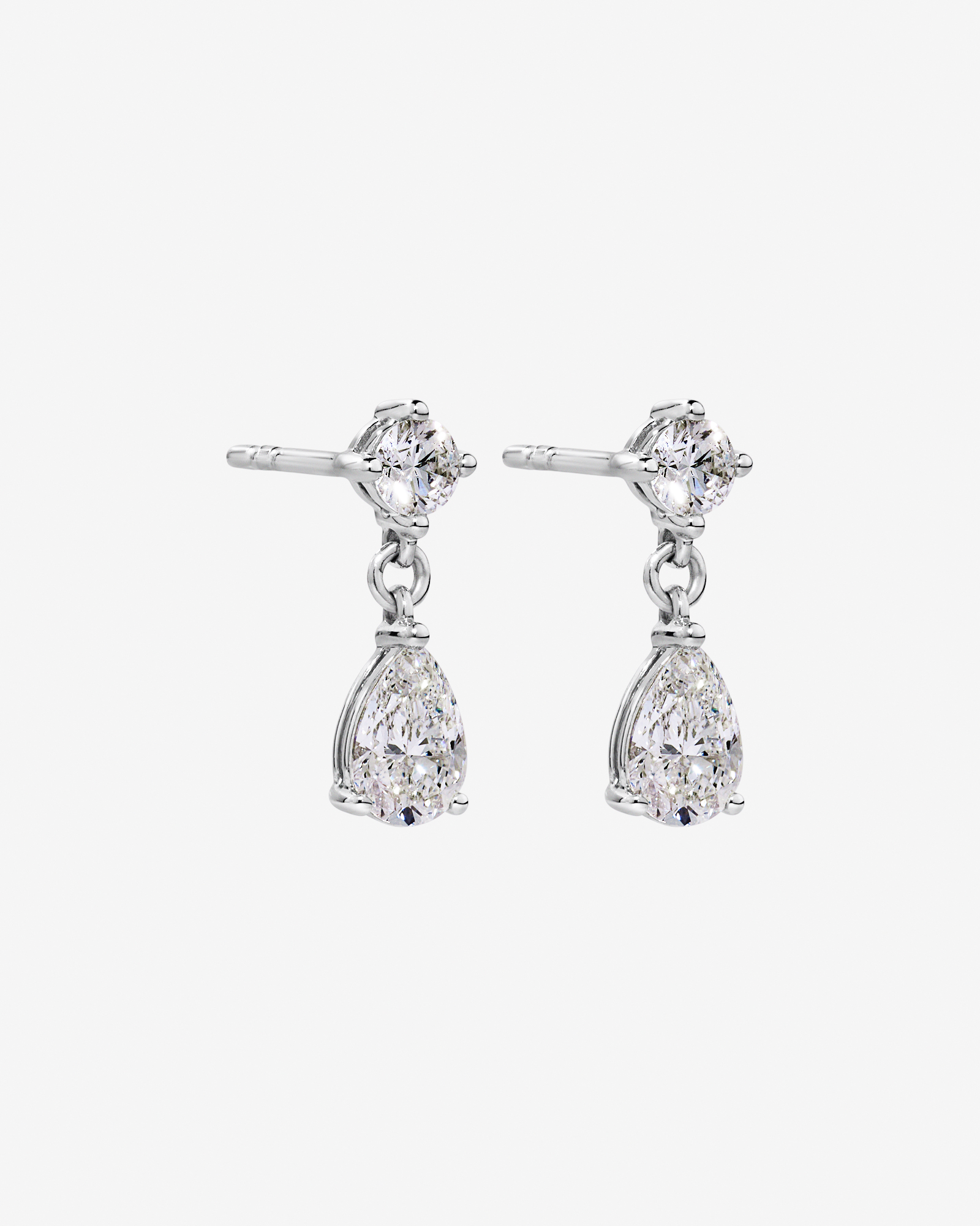 LAB. Drop Earrings with 1.00 Carat TW Pear and Round Brilliant Laboratory-Grown Diamonds in 10kt White Gold