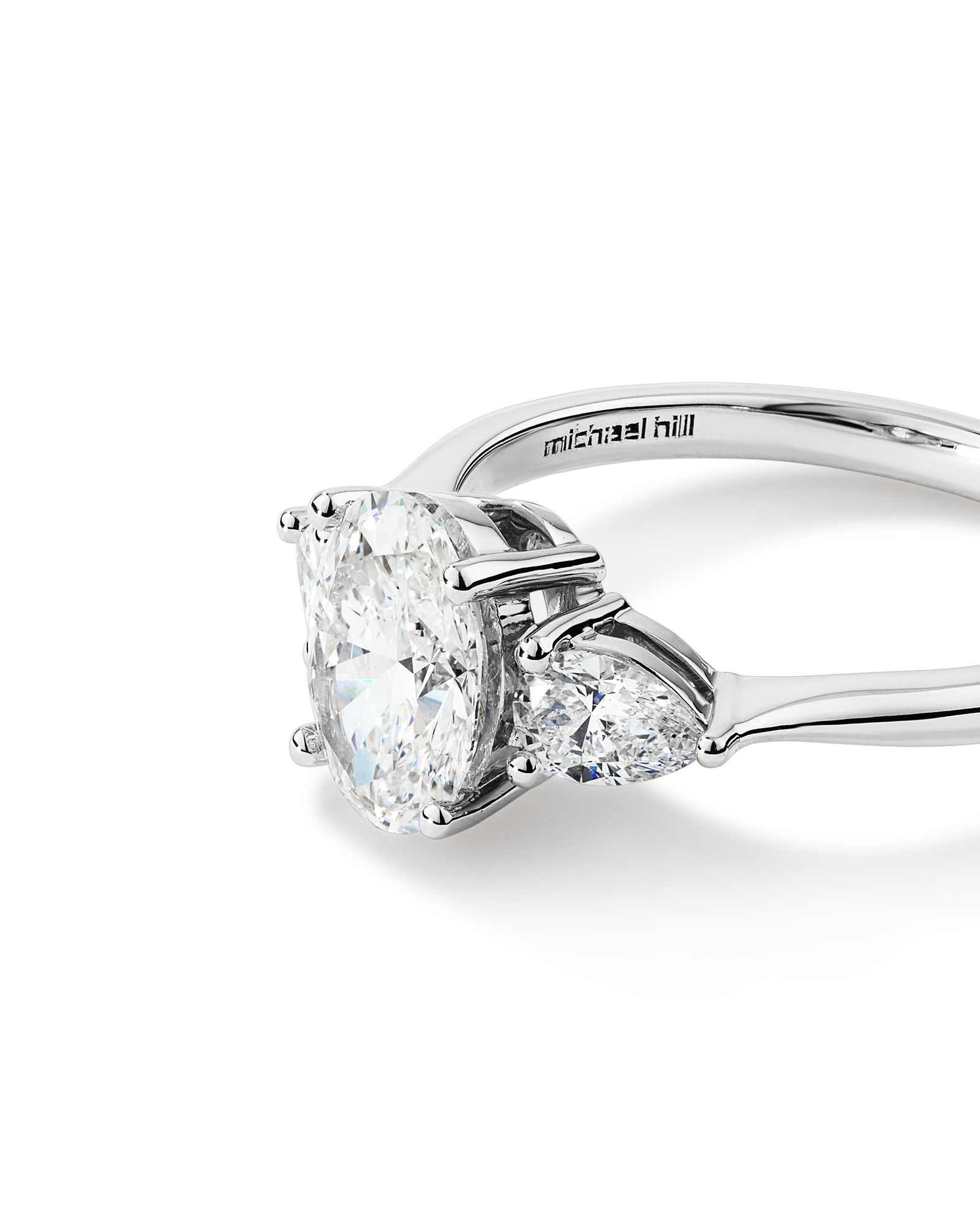 1.65 Carat TW Three Stone Oval and Pear Shaped Laboratory-Grown Diamond Engagement Ring 14kt White Gold