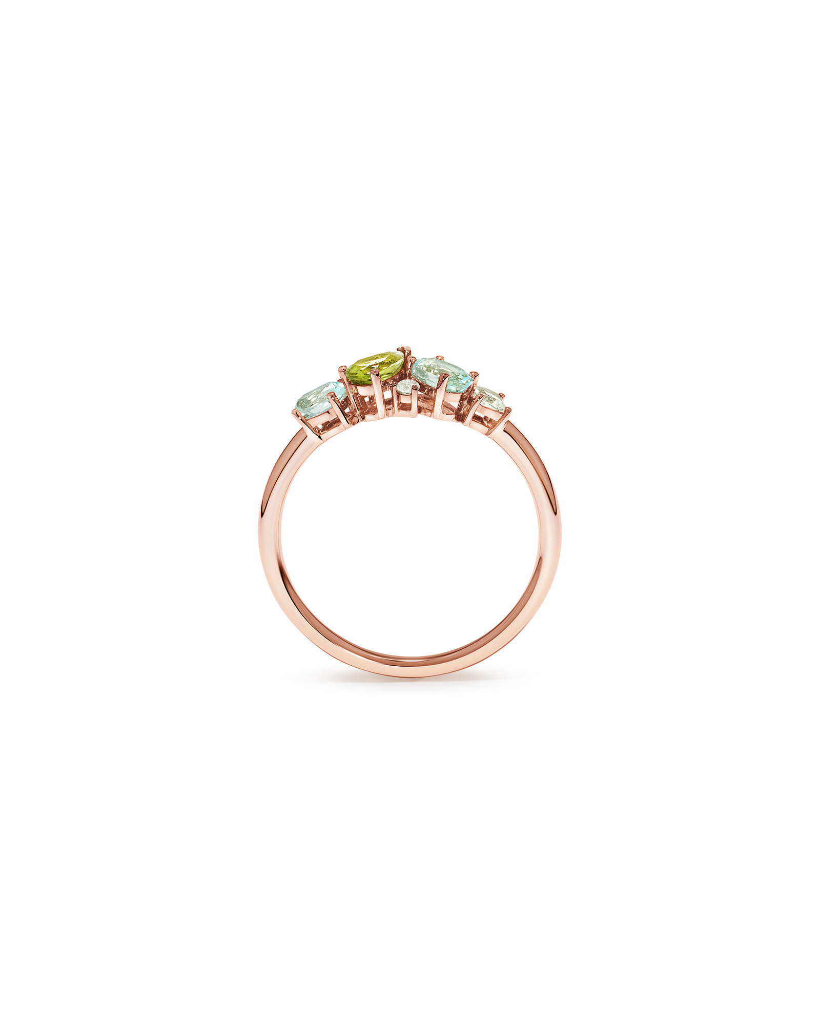 Péridot, topaze bleu ciel, améthyste verte et blanche bague multi-gemmes en or rose 10 carats