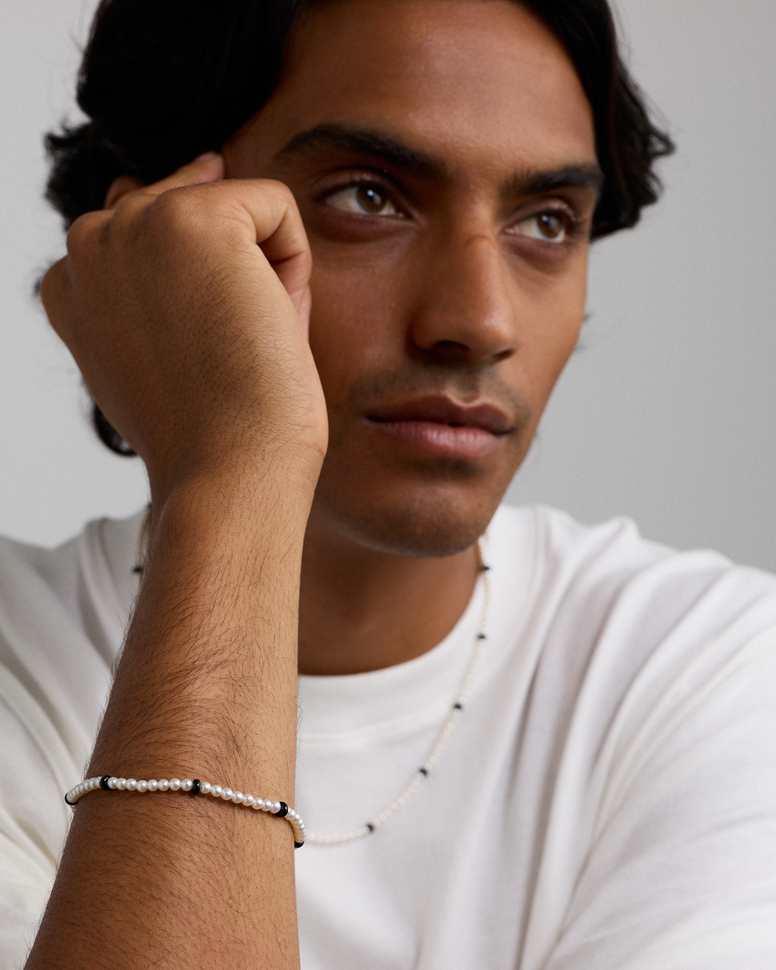 Cultured Freshwater Pearl & Onyx Bracelet in Sterling Silver