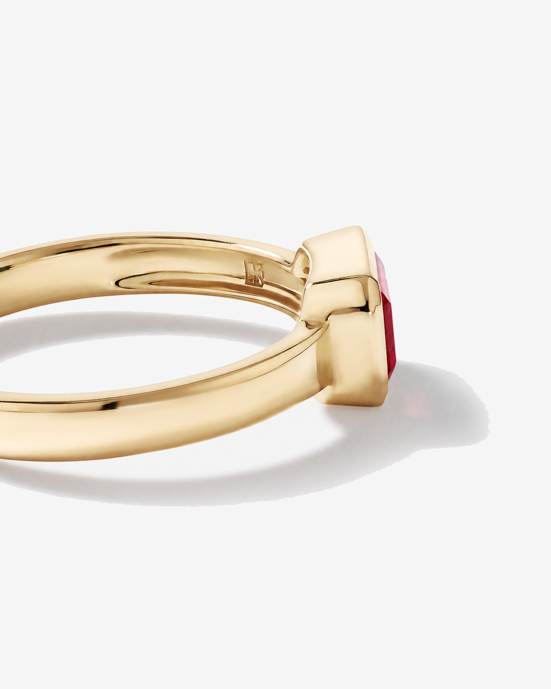 Created Ruby Bezel Ring 10kt Yellow Gold