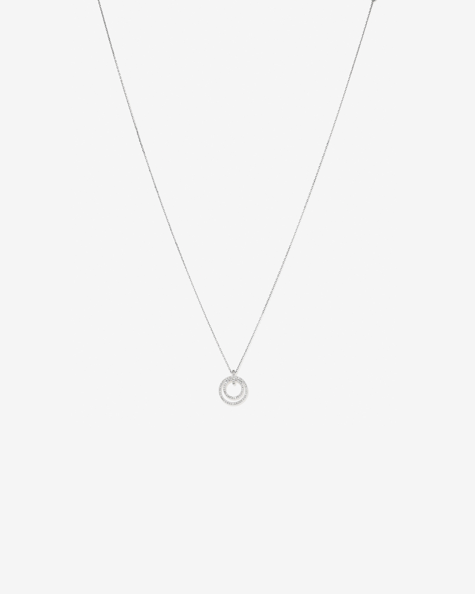 Fine Double Circle Diamond Pendant in Sterling Silver