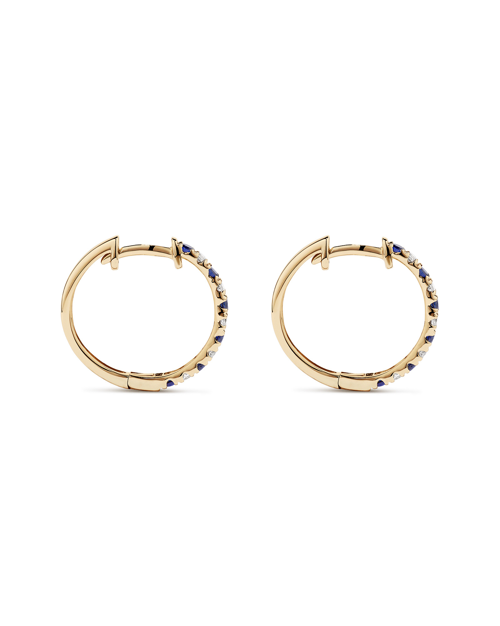 0.22 Carat TW Diamond and Created Sapphire Huggie Hoop Earrings in 10kt Yellow Gold