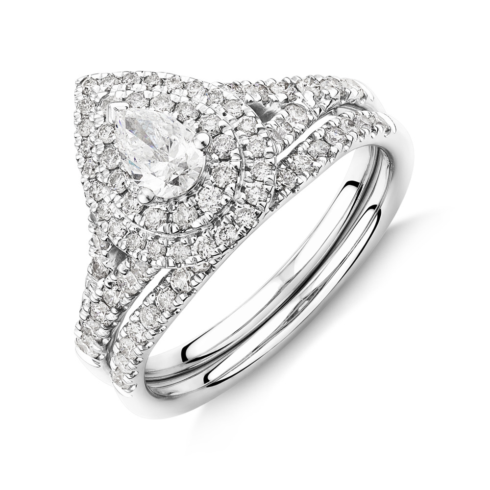 Ensemble nuptial en or blanc 14 K avec diamants totalisant 1 ct