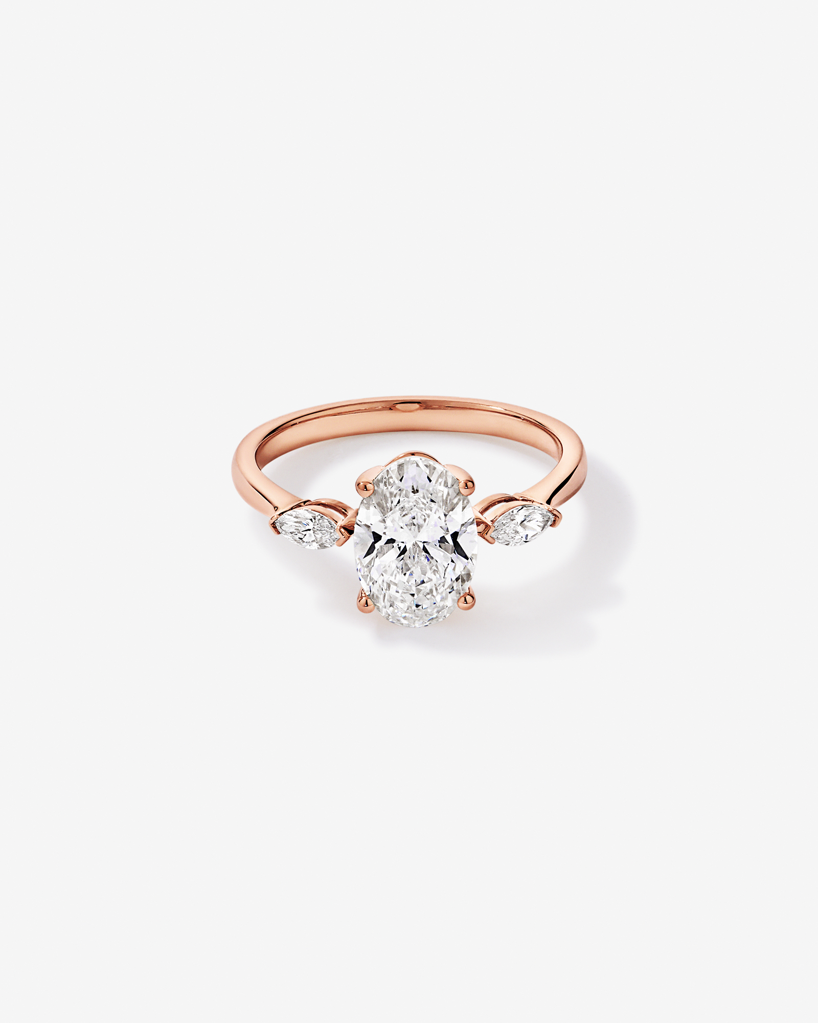 2.18 Carat TW Laboratory-Grown Diamond Oval and Marquise Three-Stone Ring 14kt Rose Gold