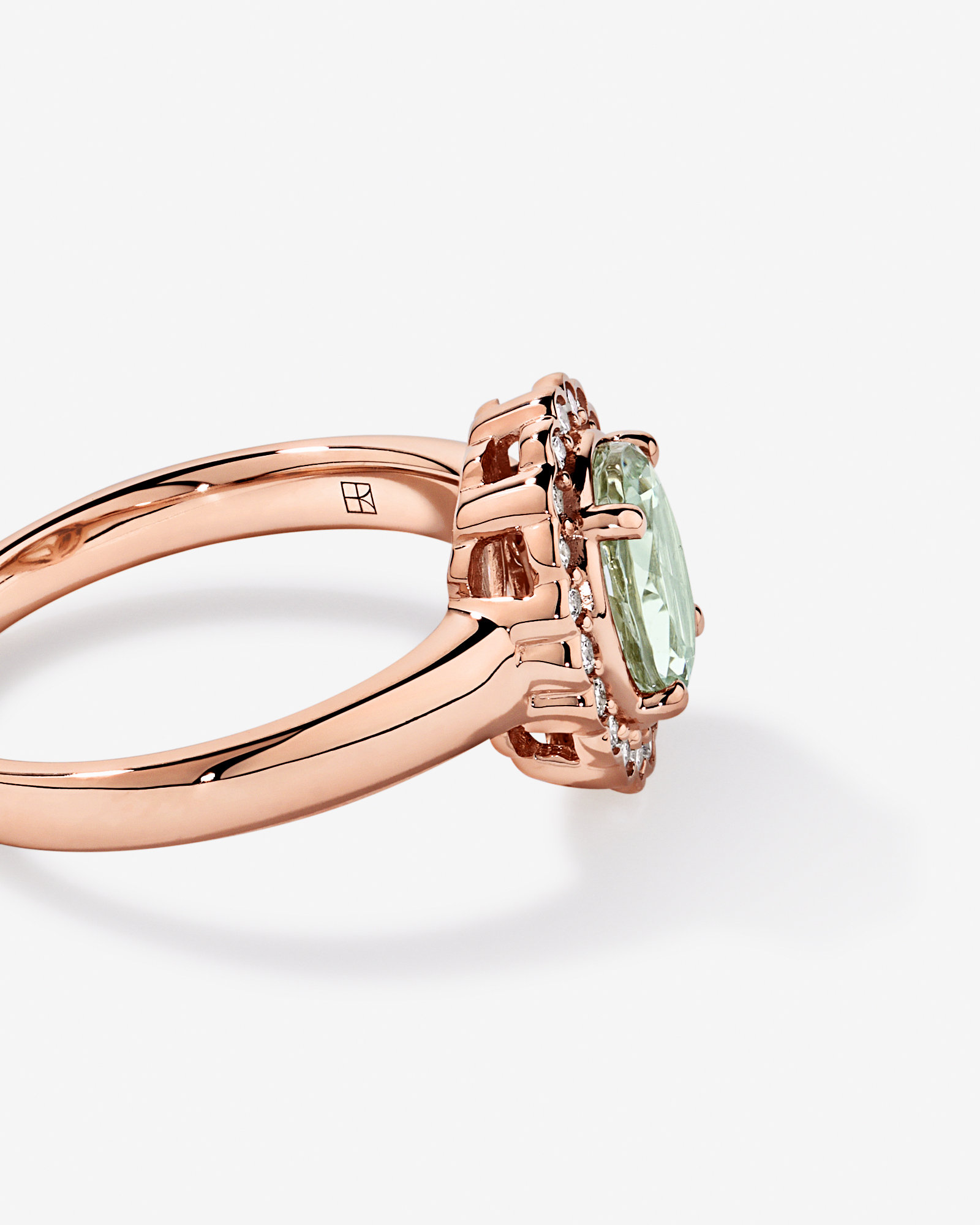 Green Amethyst & 0.20TW of Diamond Halo Ring 10kt Rose Gold