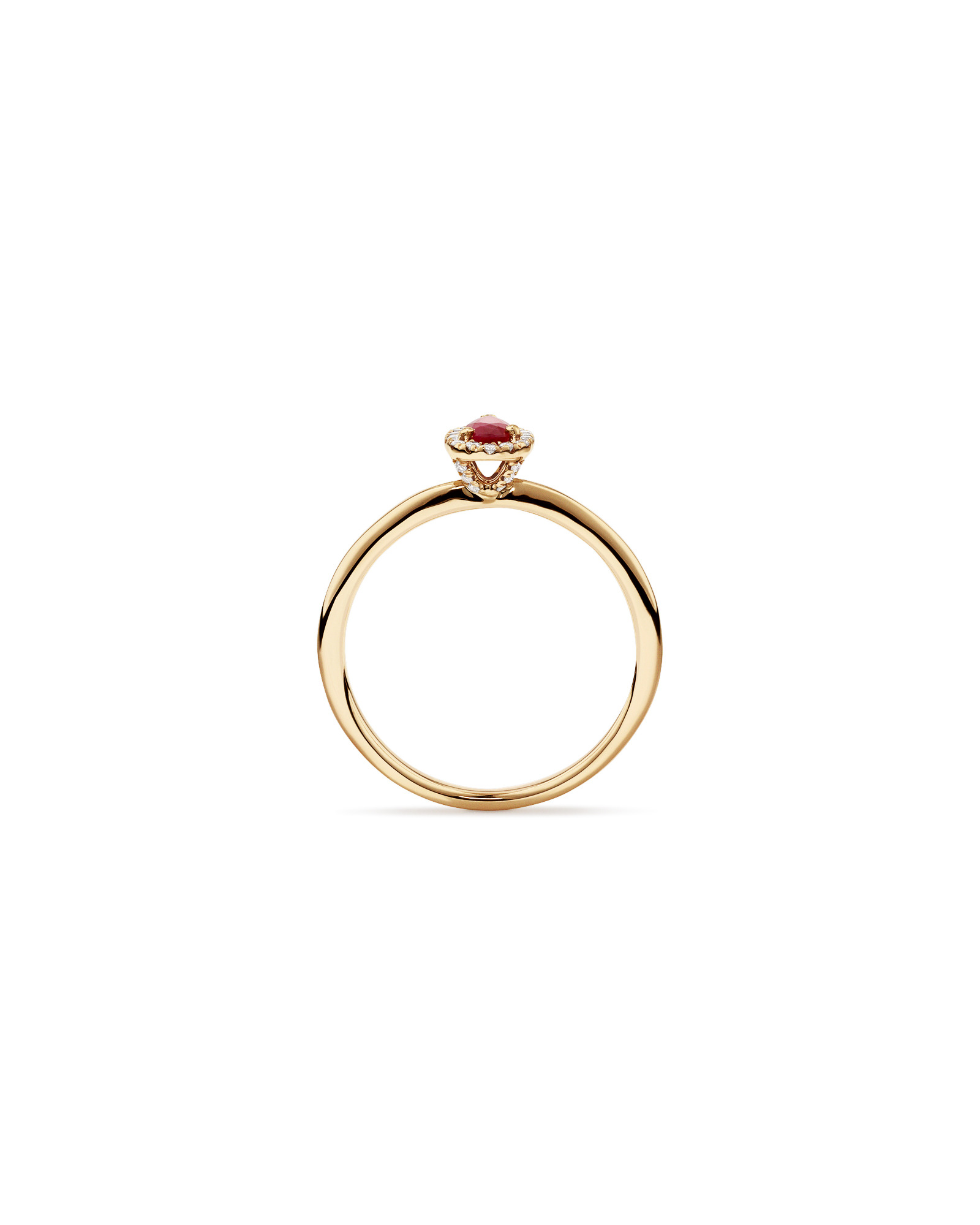 Bague Halo en Pierre Précieuse Rubis Rouge Taille Poire et 0,08 Carat TW Diamant en Or Jaune 10 kt