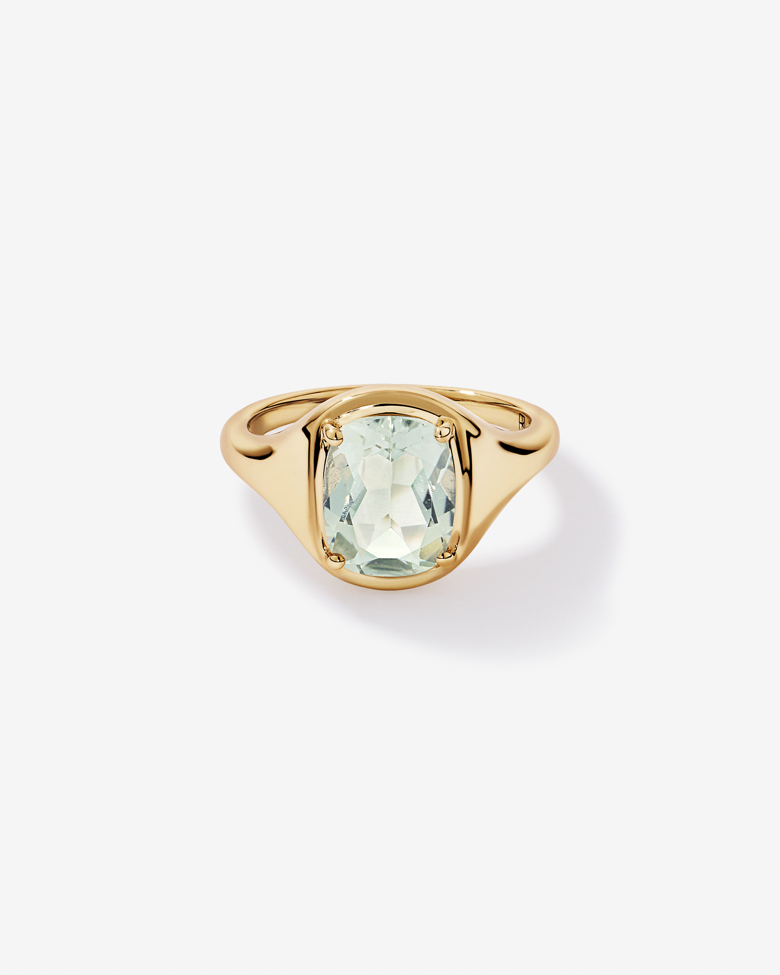 Elongated Cushion Cut Green Amethyst Ring 10kt Gold
