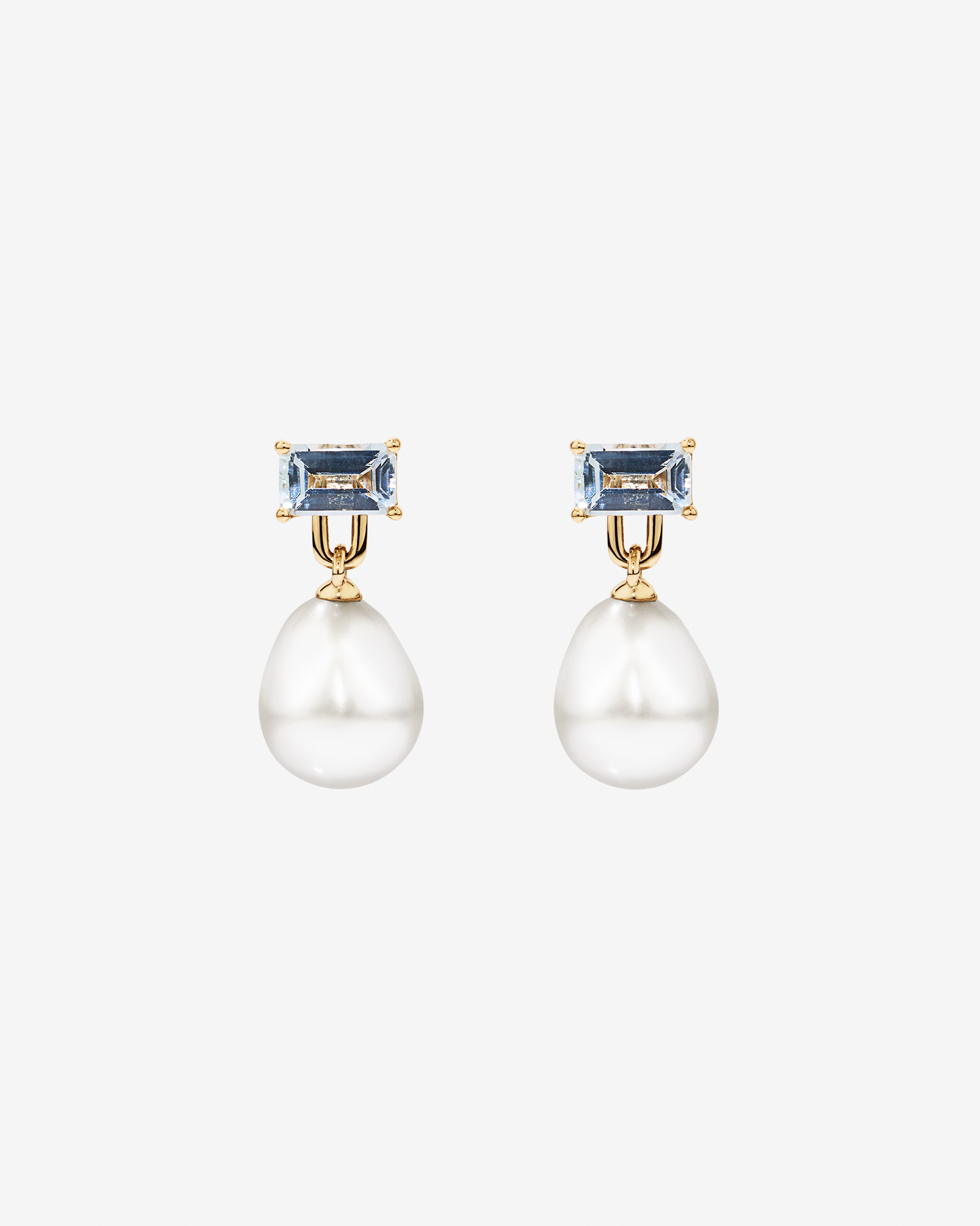 Multi-Wear Aquamarine and Cultured Freshwater Pearl Drop Stud Earrings in 10kt Yellow Gold