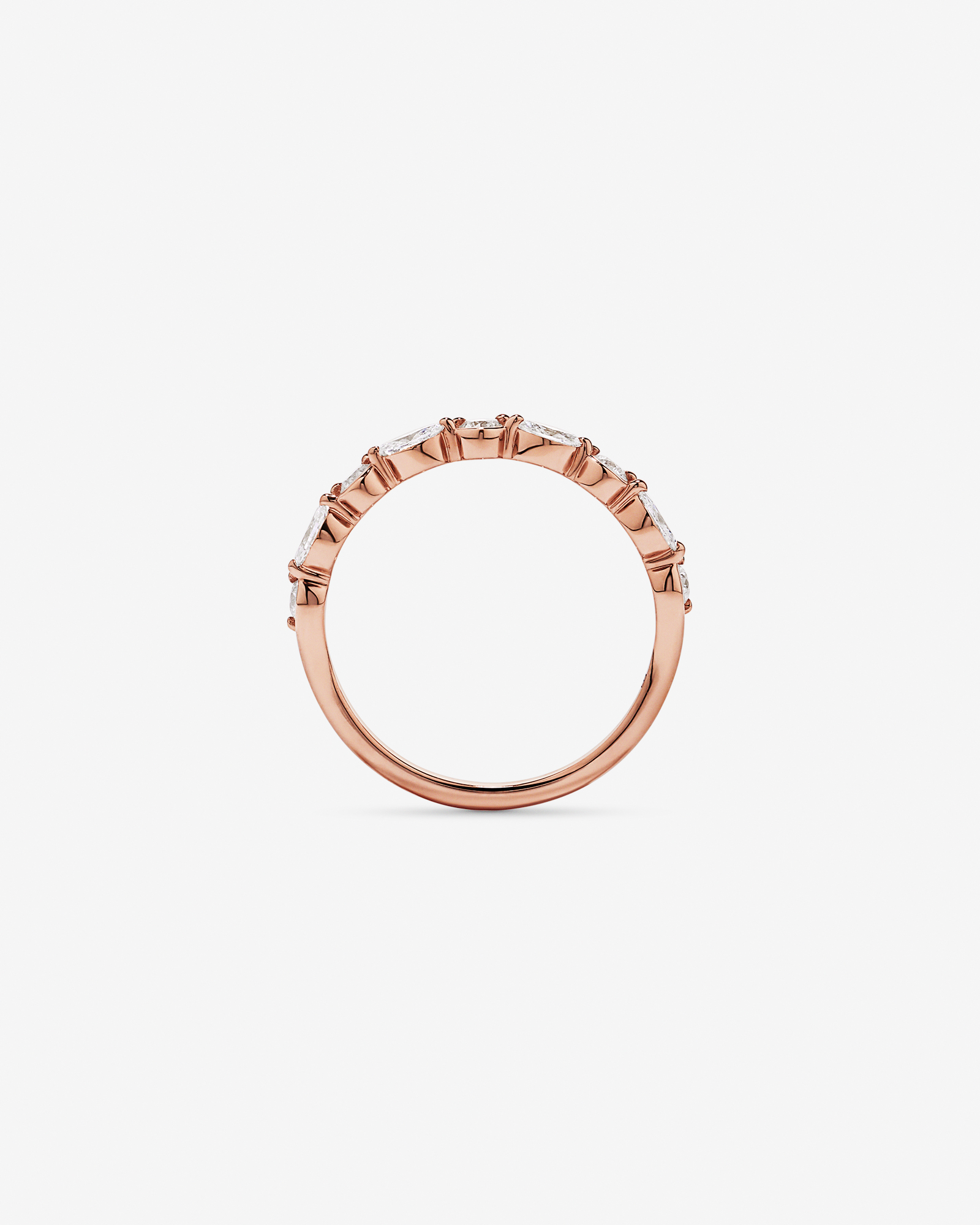 Alliance torsadée en or rose 14 carats avec diamants taille marquise et brillant ronde (poids total de 0,43 carat)
