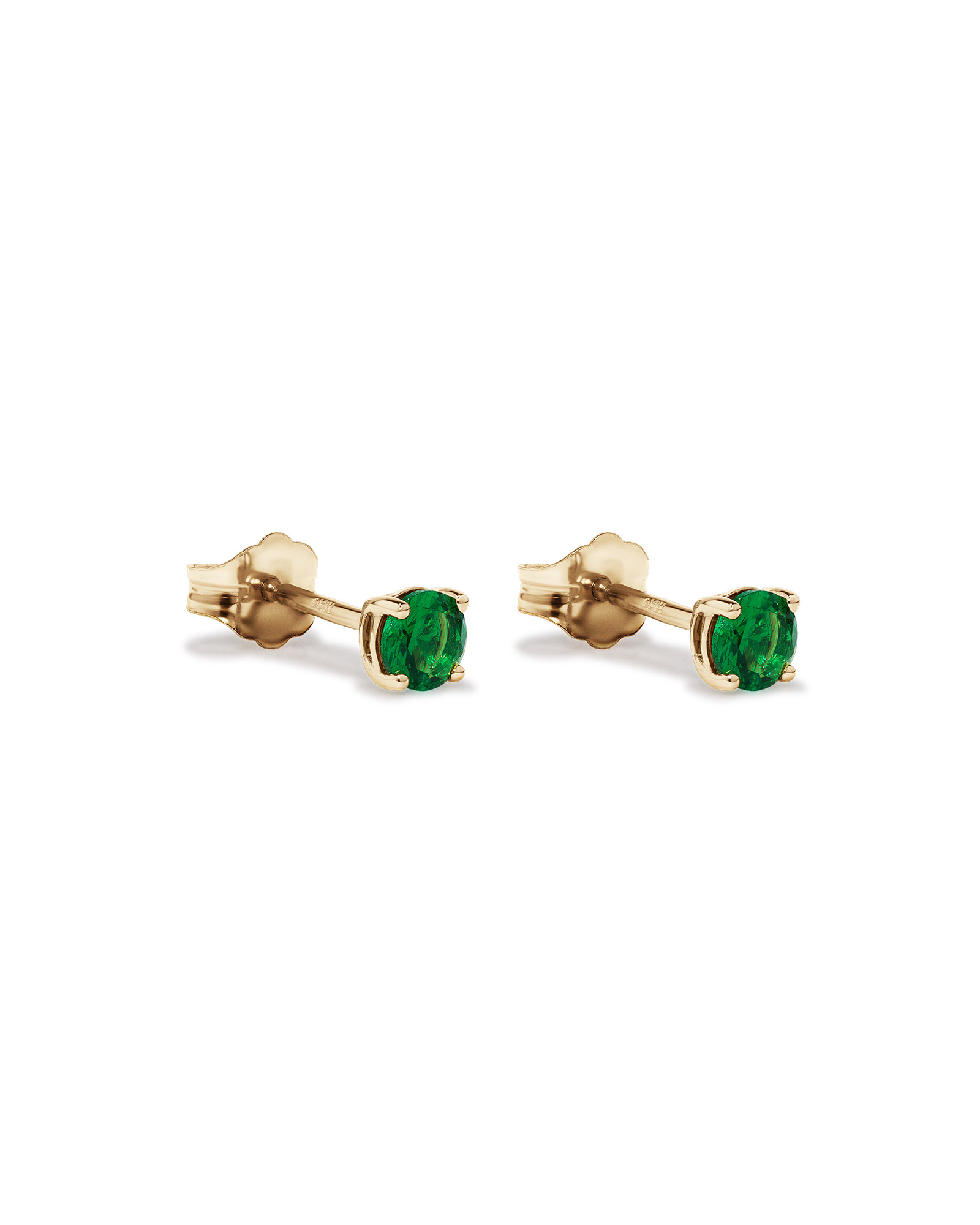 Boucles d'Oreilles Clous en Or Jaune 10kt avec Émeraude Verte Créée Ronde
