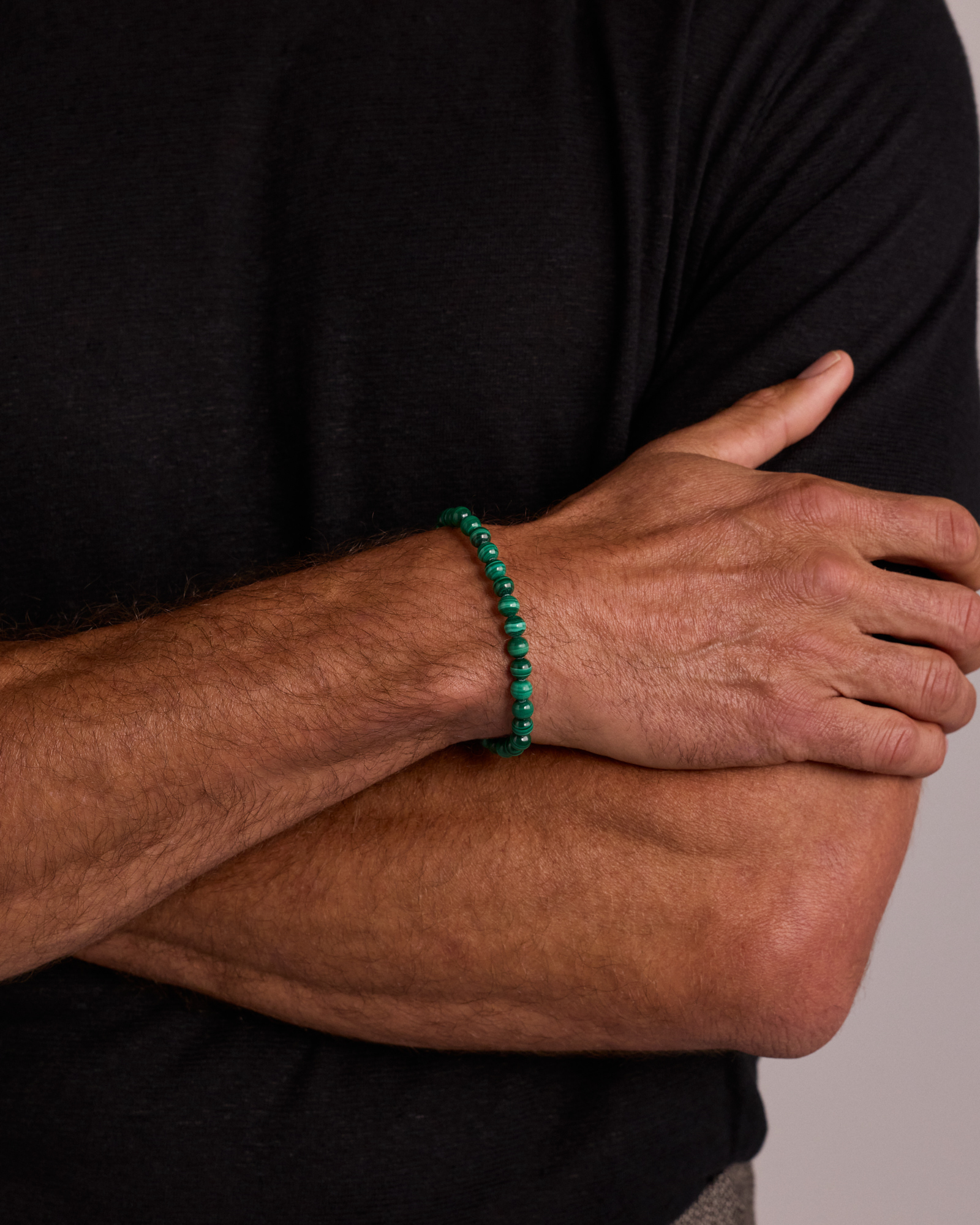 21cm Malachite Bead Bracelet in Sterling Silver