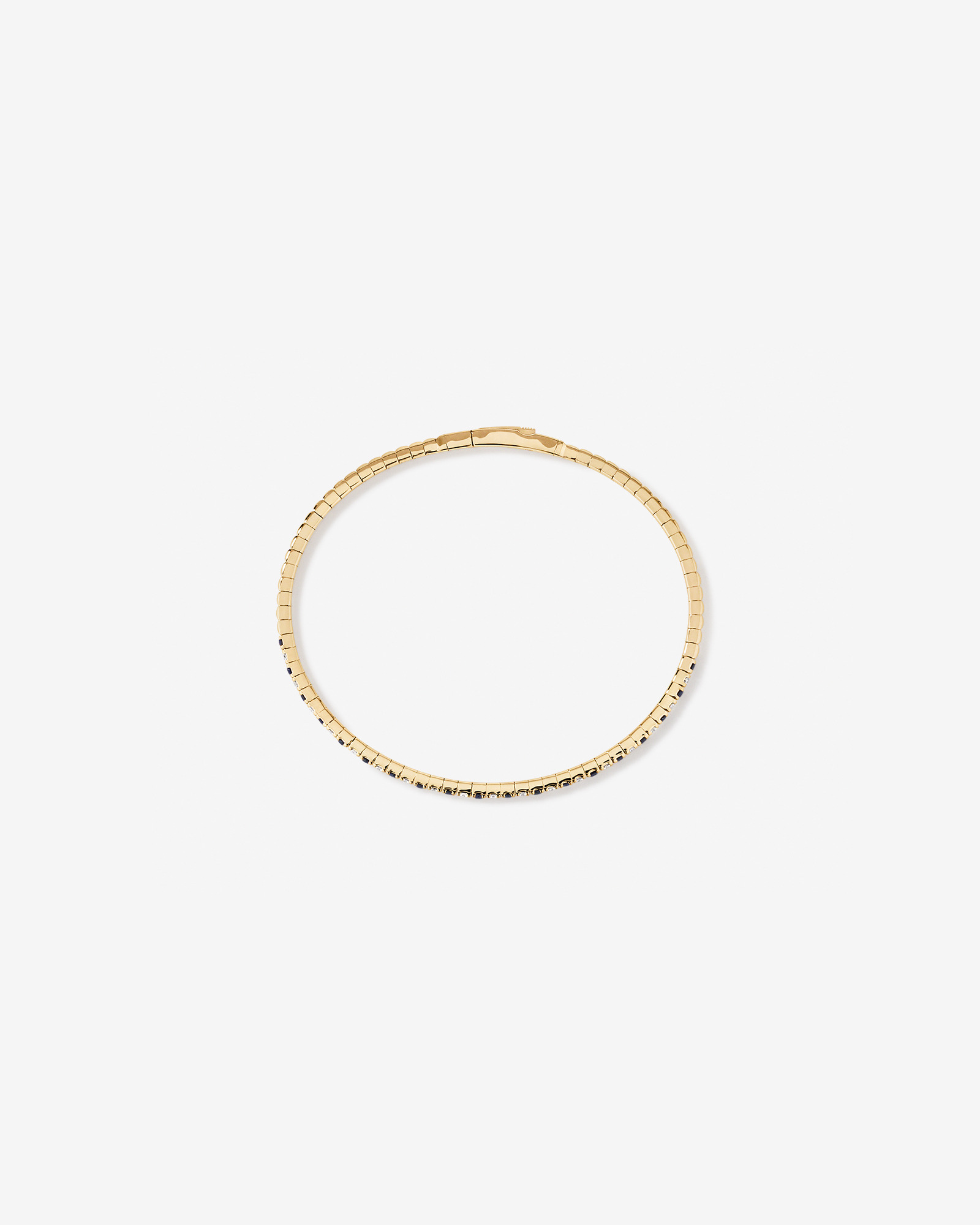 0.35 Carat TW Diamond and Blue Sapphire Gemstone Flex Oval Bangle in 10kt Yellow Gold