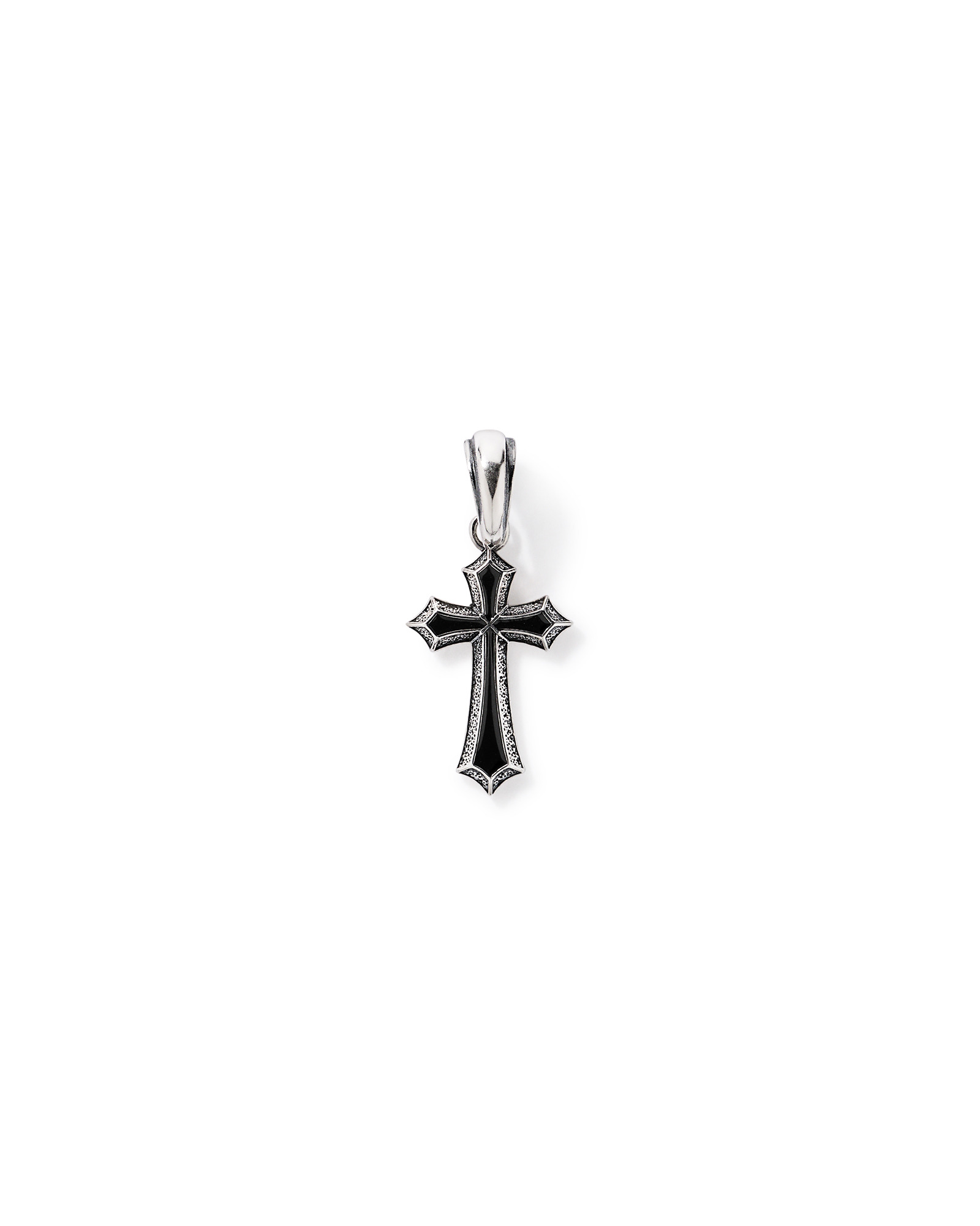Black Enamel Cross Pendant in Sterling Silver