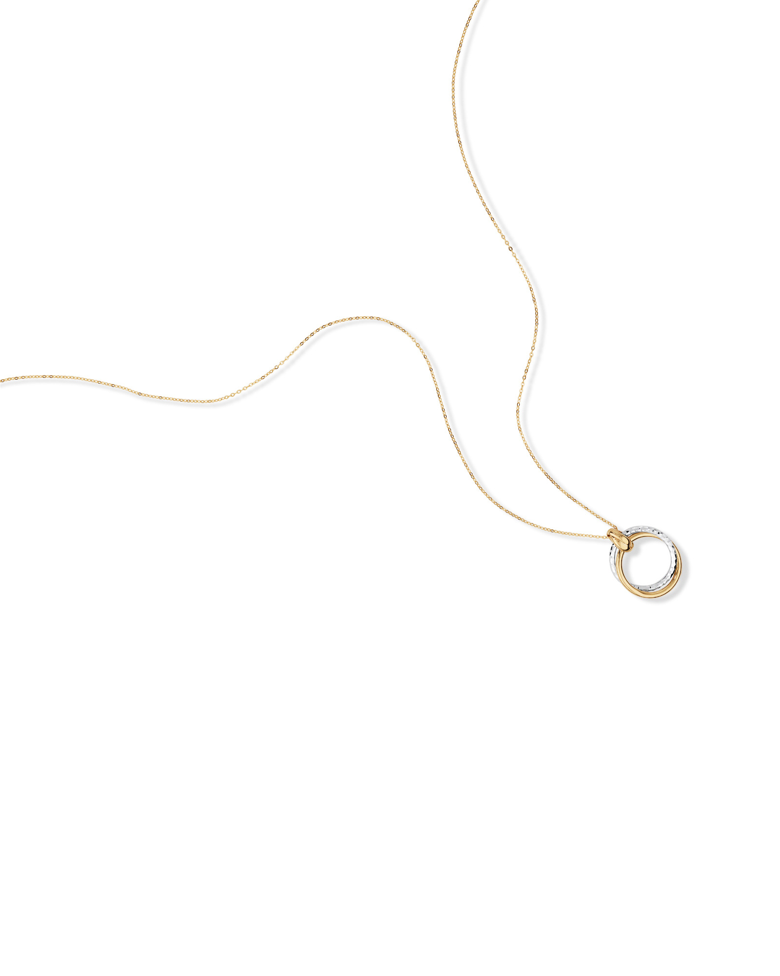 Collier pendentif à double cercle deux tons avec finition martelée en or blanc et jaune 10 kt