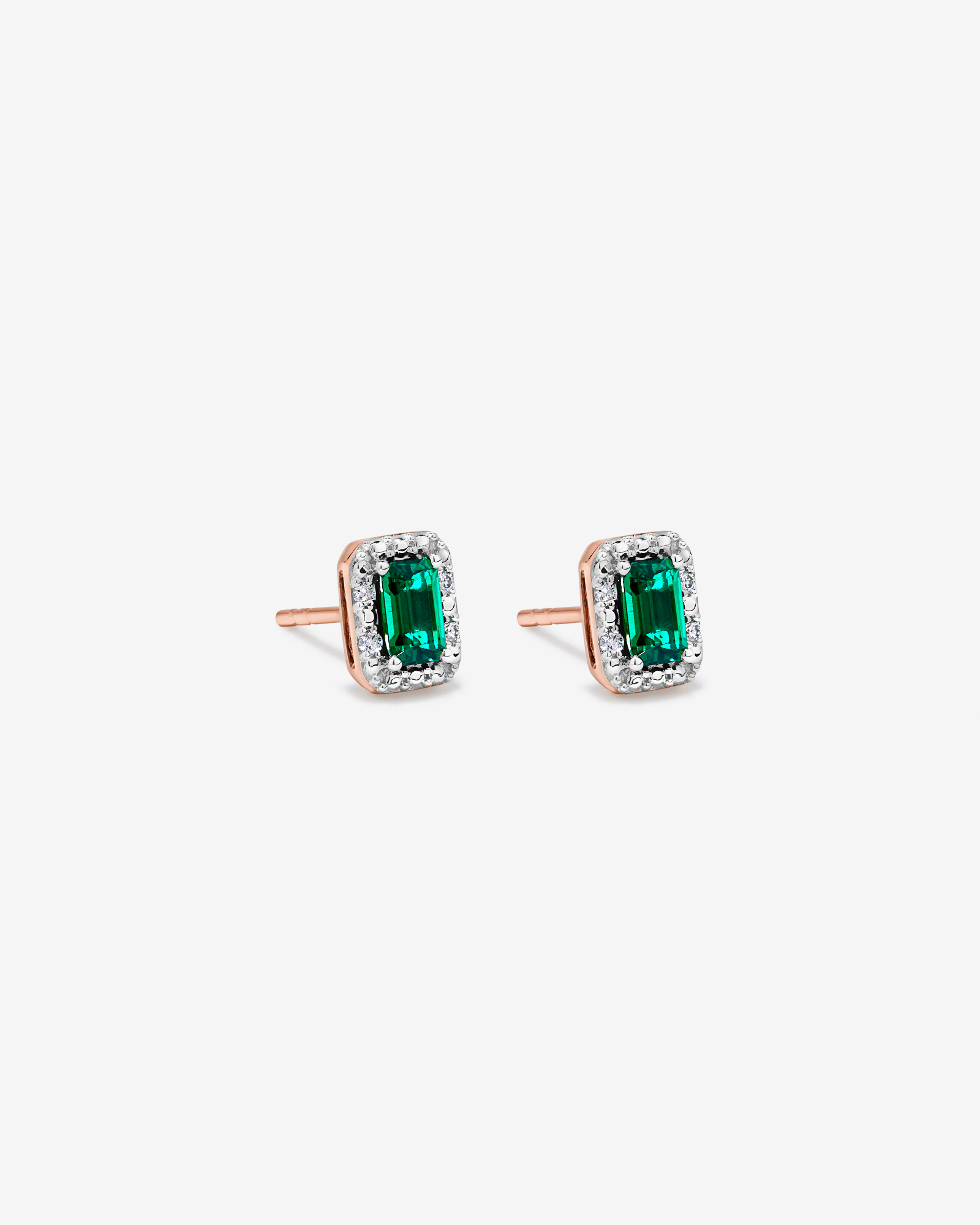 Created Emerald & 0.10 Carat TW Laboratory-Grown Diamond Halo Ring in 10kt Rose Gold and Rhodium