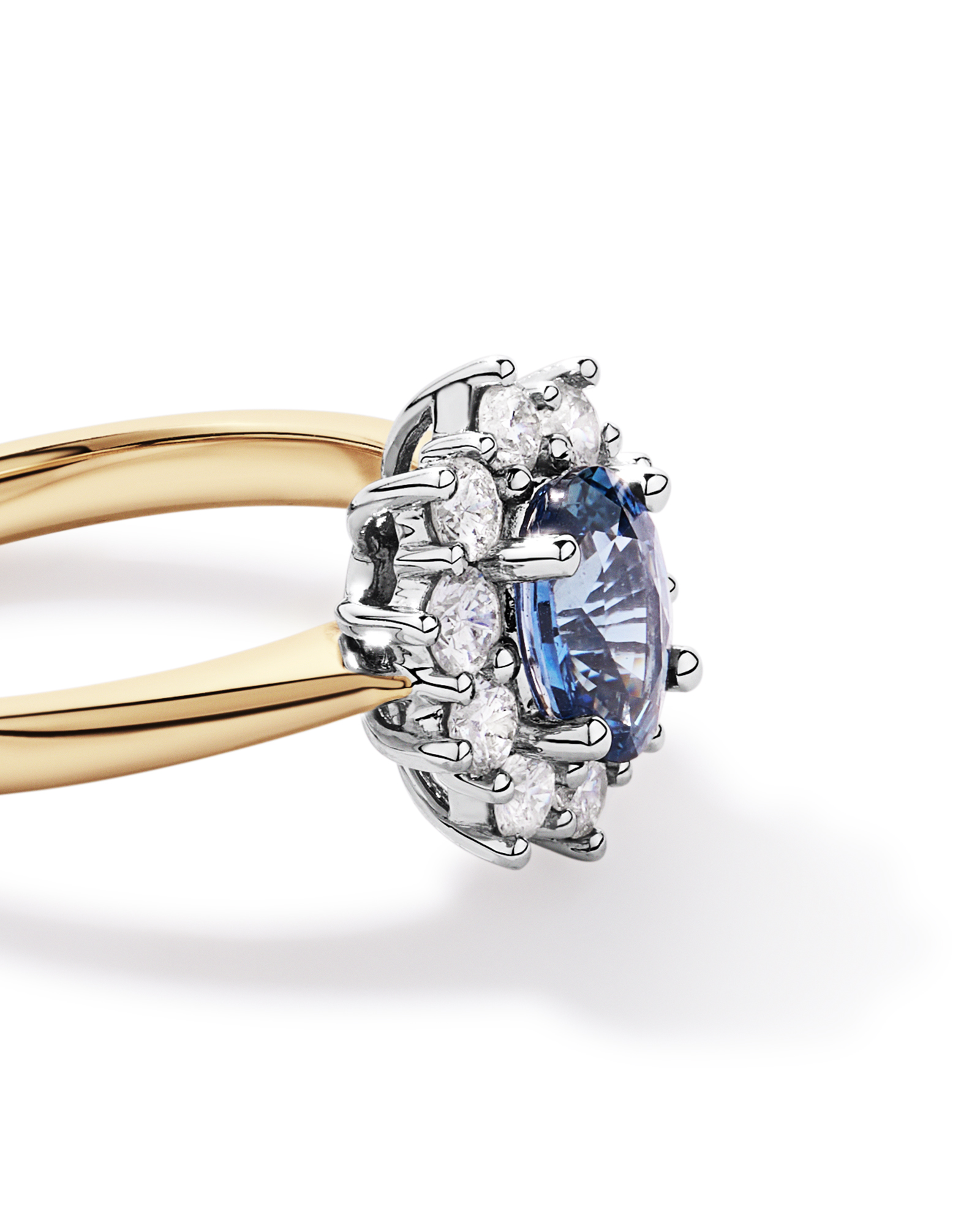 Ceylon Sapphire and 0.50 Carat TW Diamond Halo Ring 14kt Yellow White Gold
