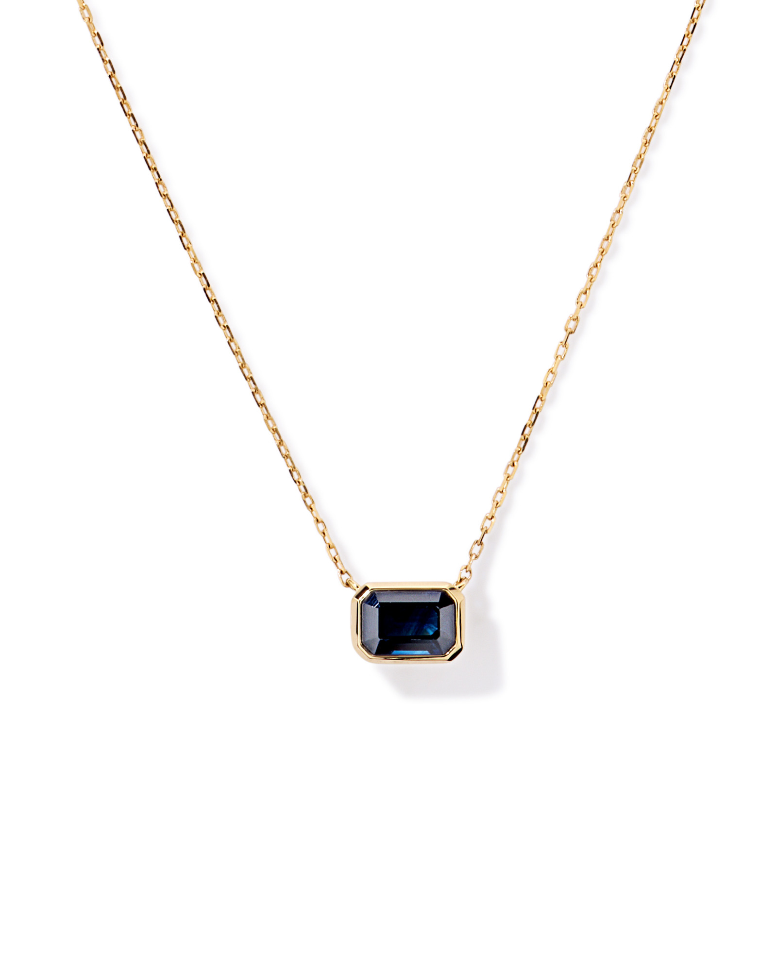 Australian Sapphire Emerald Cut Bezel Set Necklace in 10kt Yellow Gold
