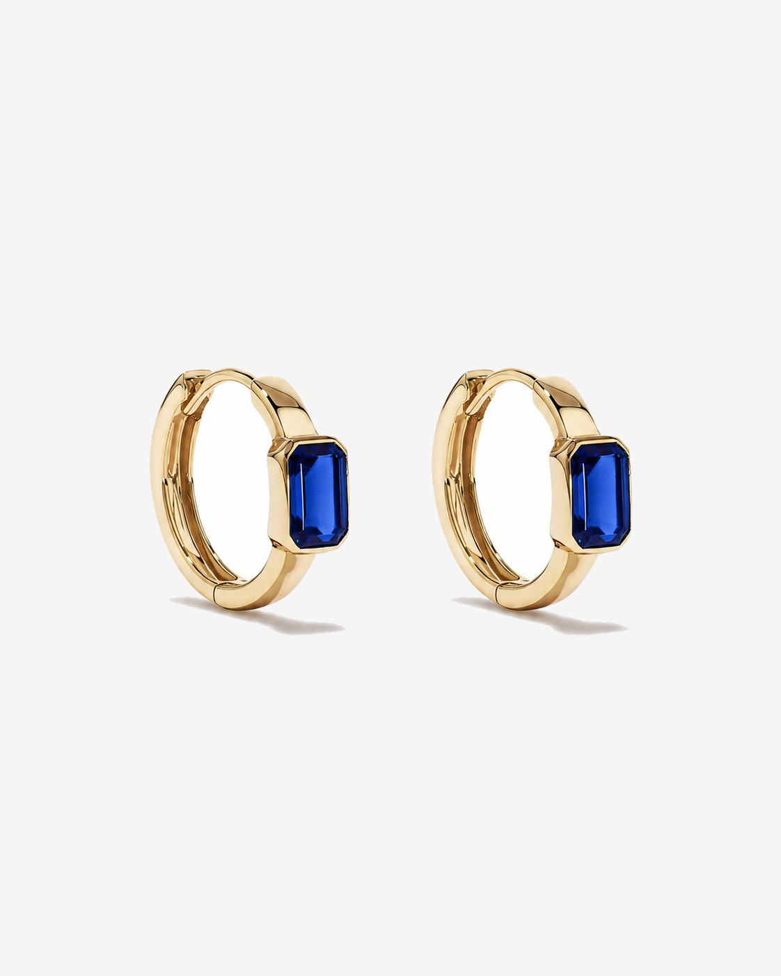 Created Sapphire Bezel Huggie Earrings in 10kt Yellow Gold