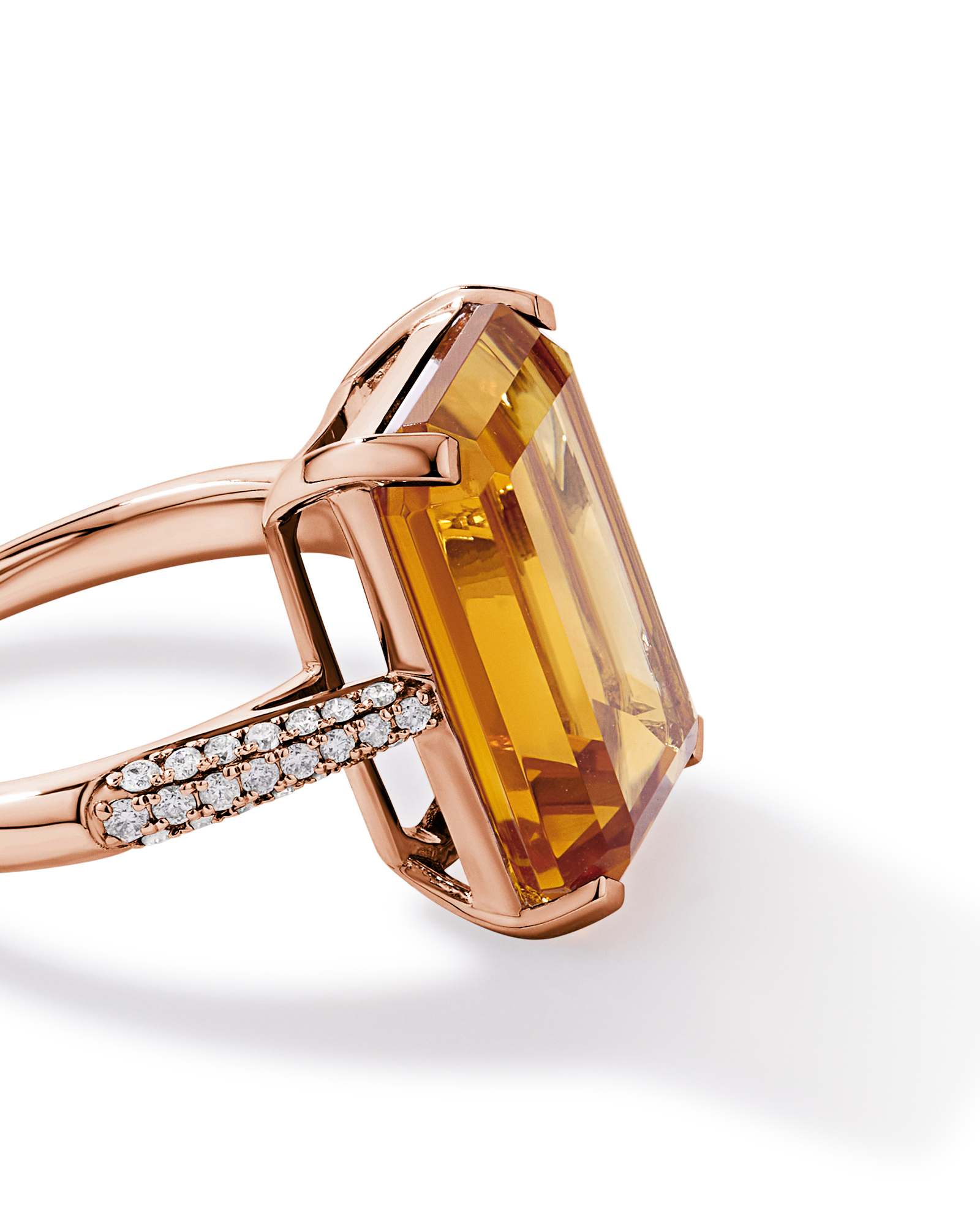 Emerald Cut Citrine & 0.23 Carat TW Diamond Ring 10kt Rose Gold