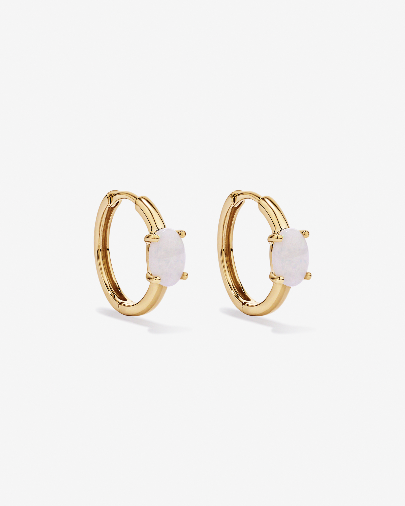 Australian Opal Huggie Hoop Earrings in 10kt Yellow Gold