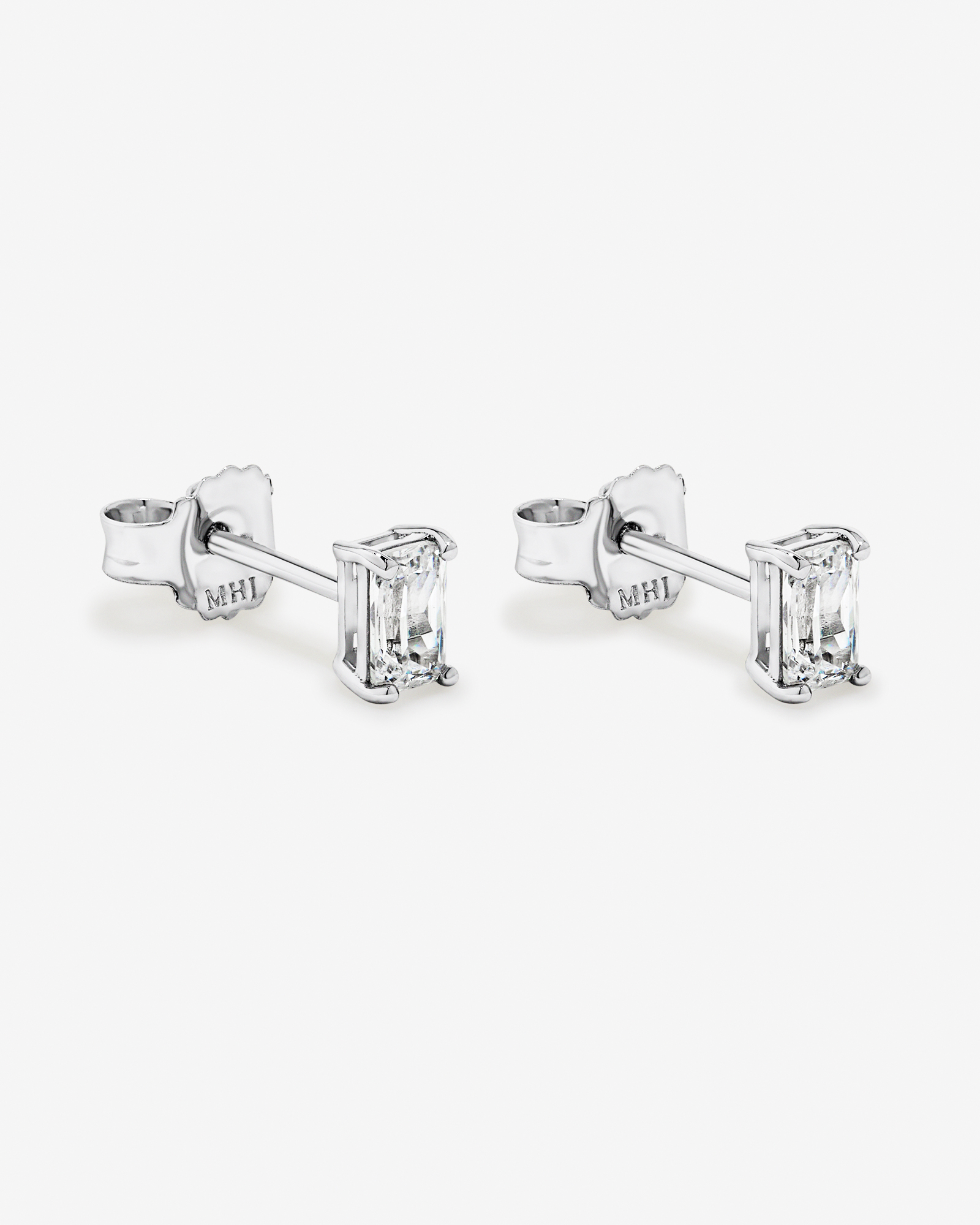Emerald-Cut Cubic Zirconia Solitaire Stud Earrings in Sterling Silver