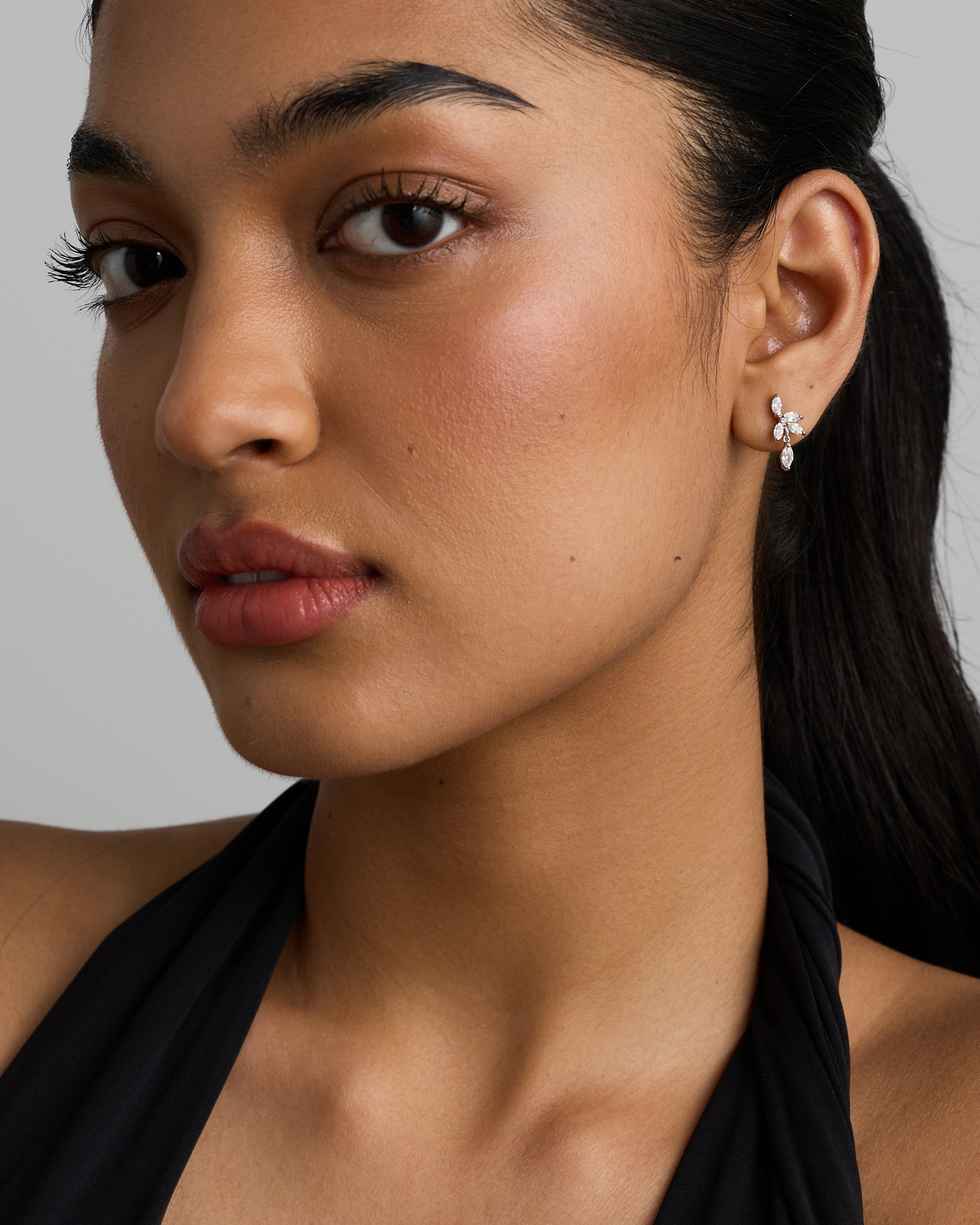 Cubic Zirconia Vine Stud Earrings in Sterling Silver