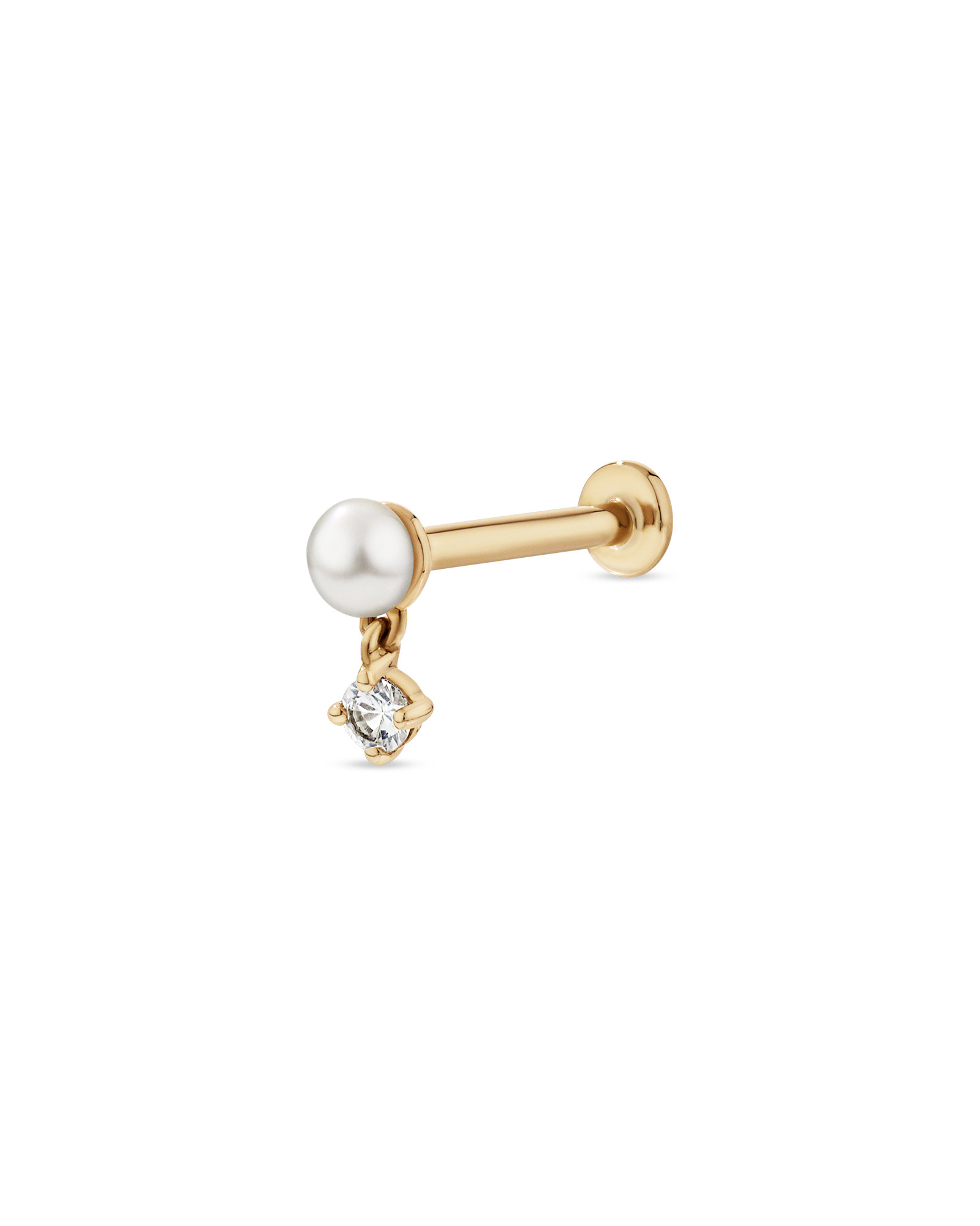 Cultured Fresh Water Pearl & White Sapphire Single Helix Earring in 10kt Gold