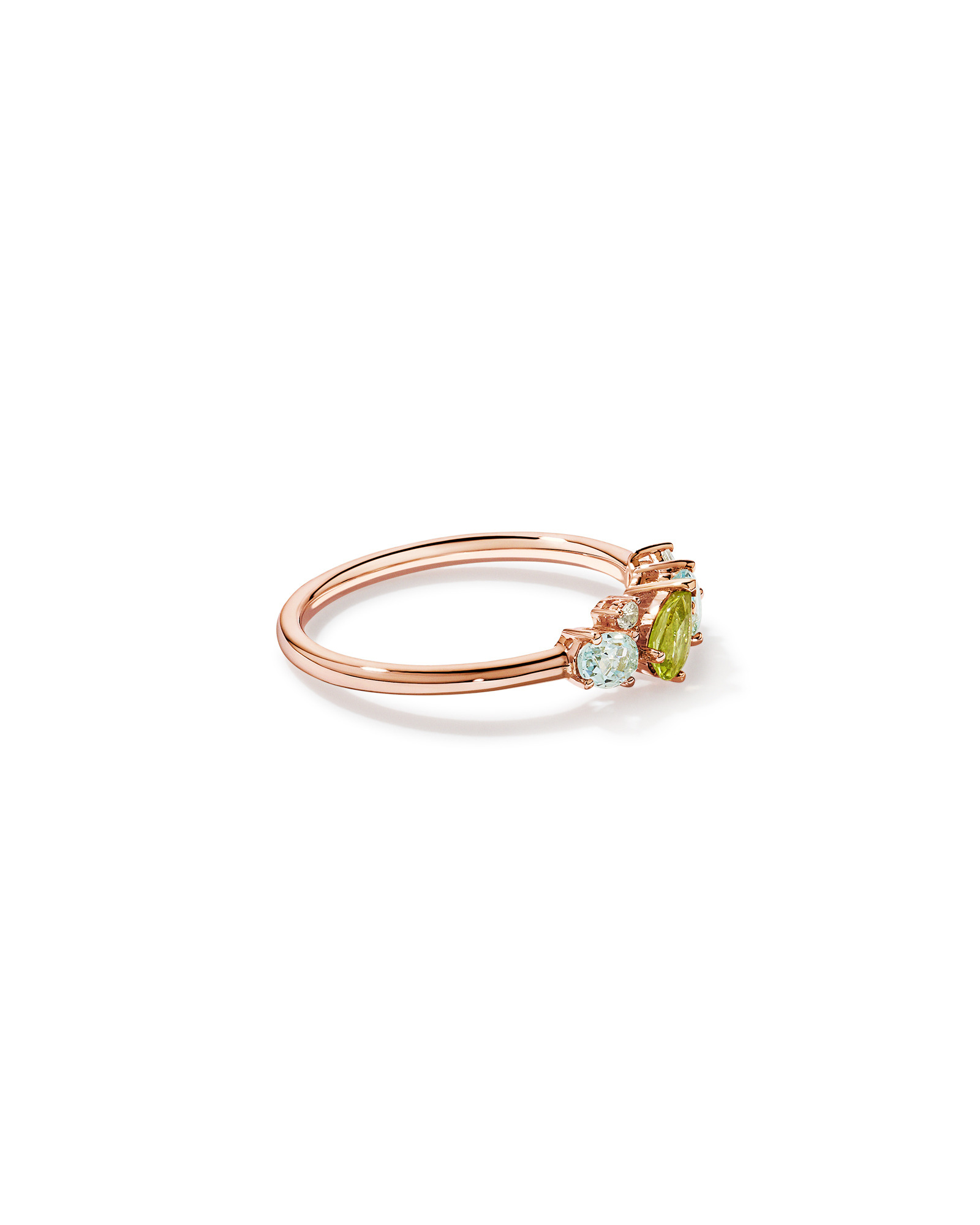 Péridot, topaze bleu ciel, améthyste verte et blanche bague multi-gemmes en or rose 10 carats
