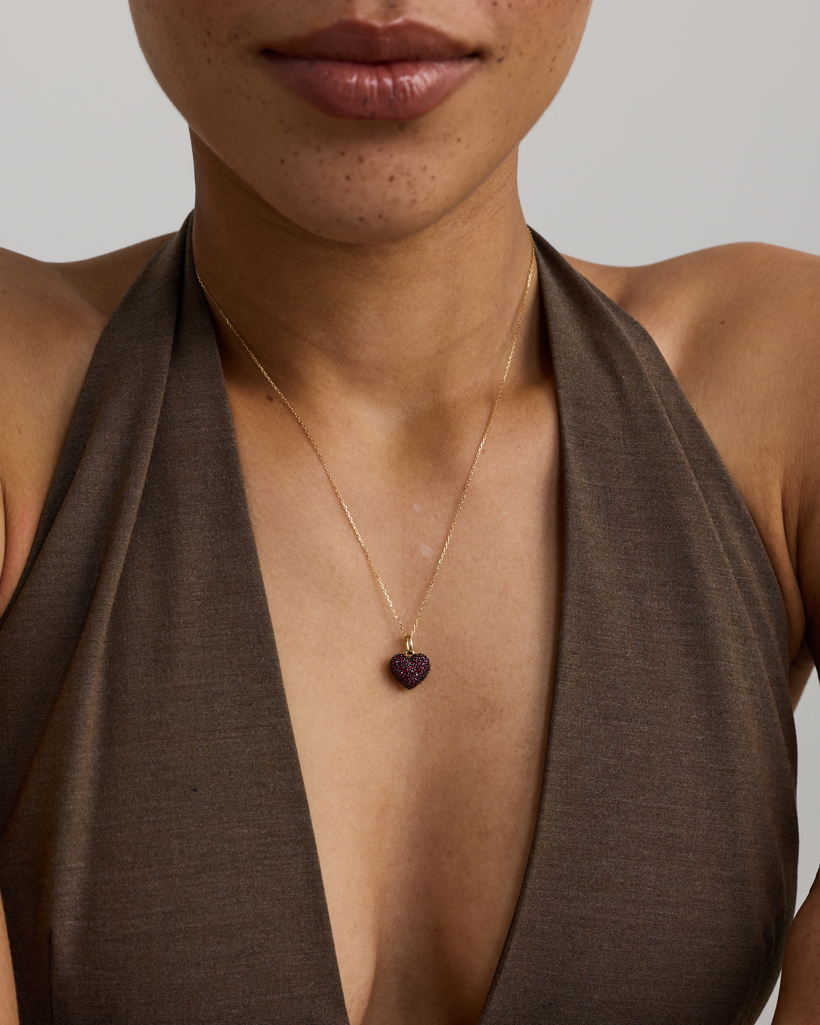 Ruby Pave Heart Pendant in 10kt Yellow Gold