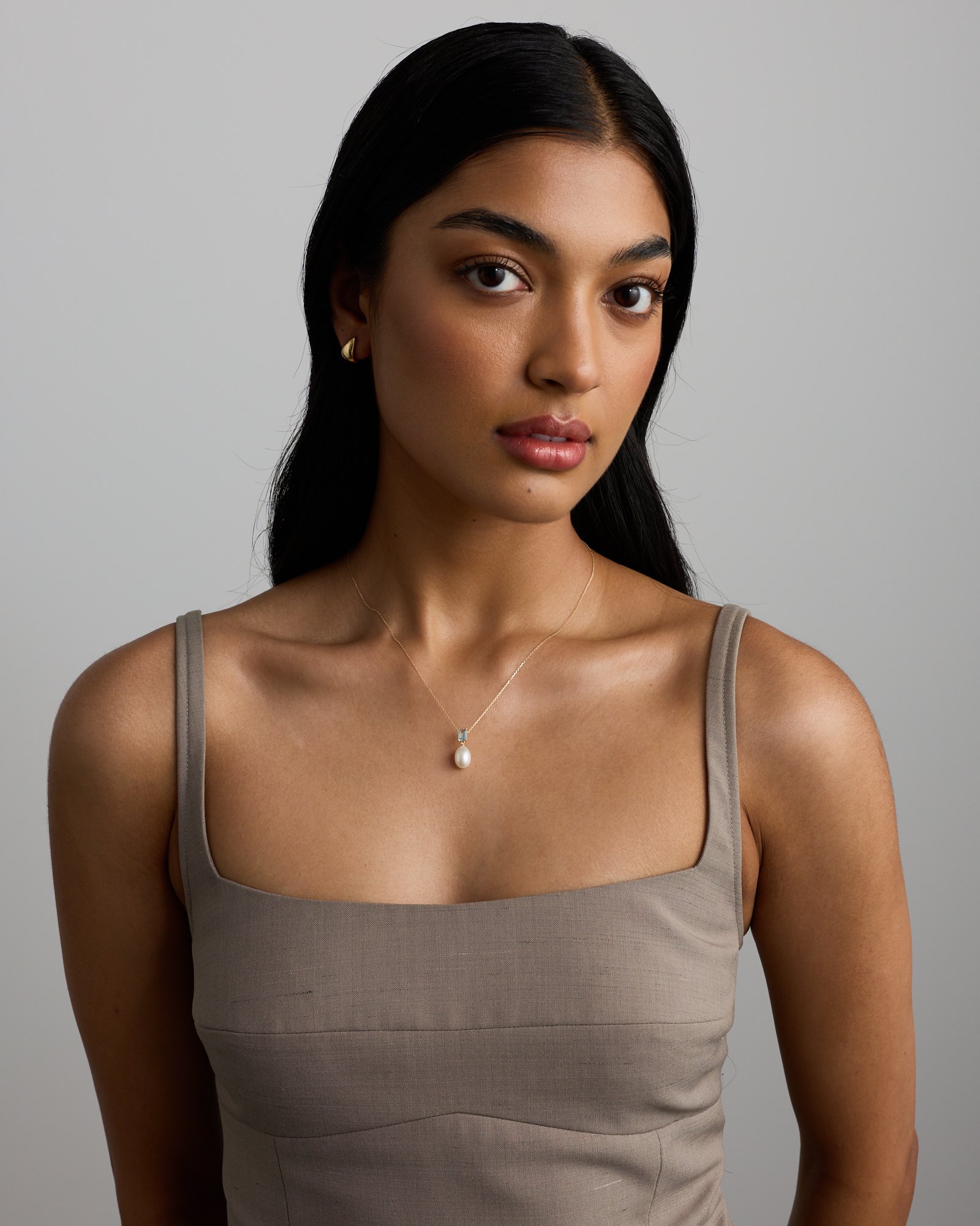 Aquamarine and Cultured Freshwater Pearl Drop Necklace in 10kt Yellow Gold