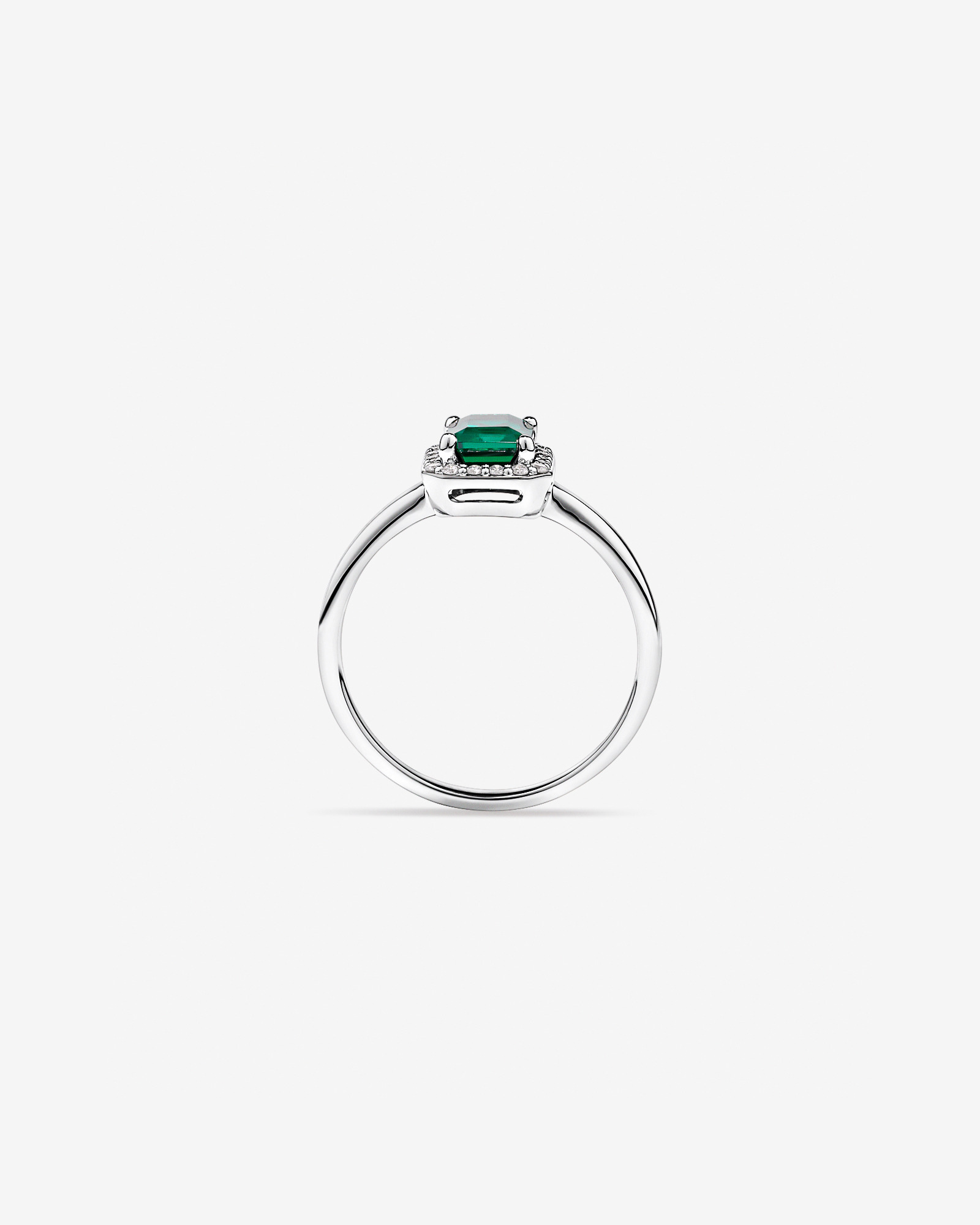 Created Emerald & 0.10TW Laboratory-Grown Diamond Halo Ring 10kt Yellow Gold and Rhodium