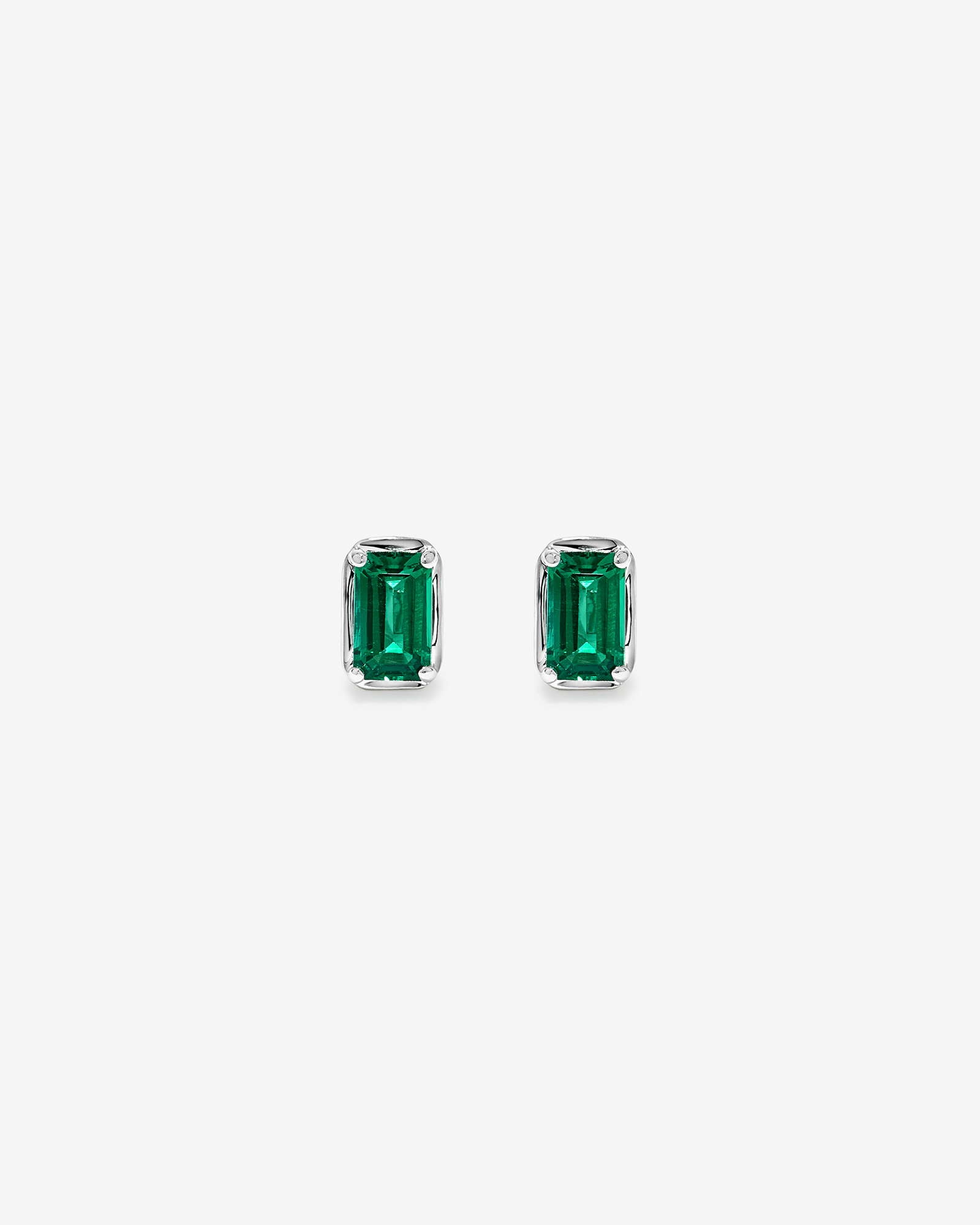 Emerald-Cut Created Emerald Stud Earrings in Sterling Silver