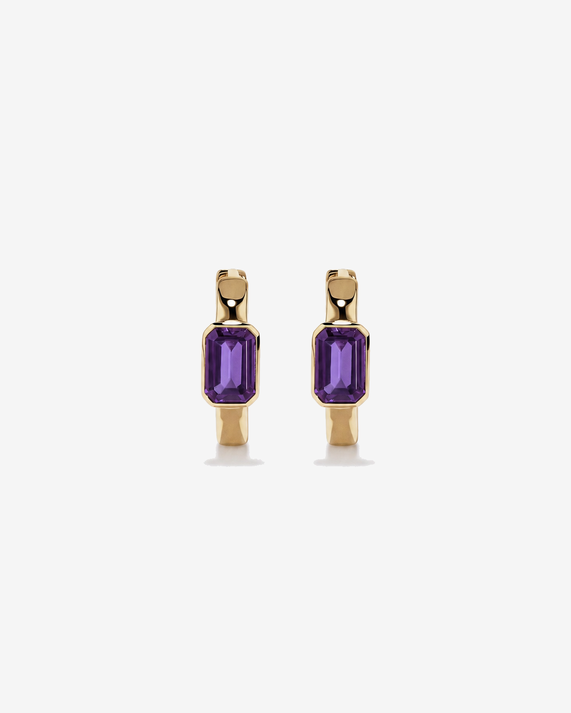 Amethyst Bezel Huggie Earrings in 10kt Yellow Gold
