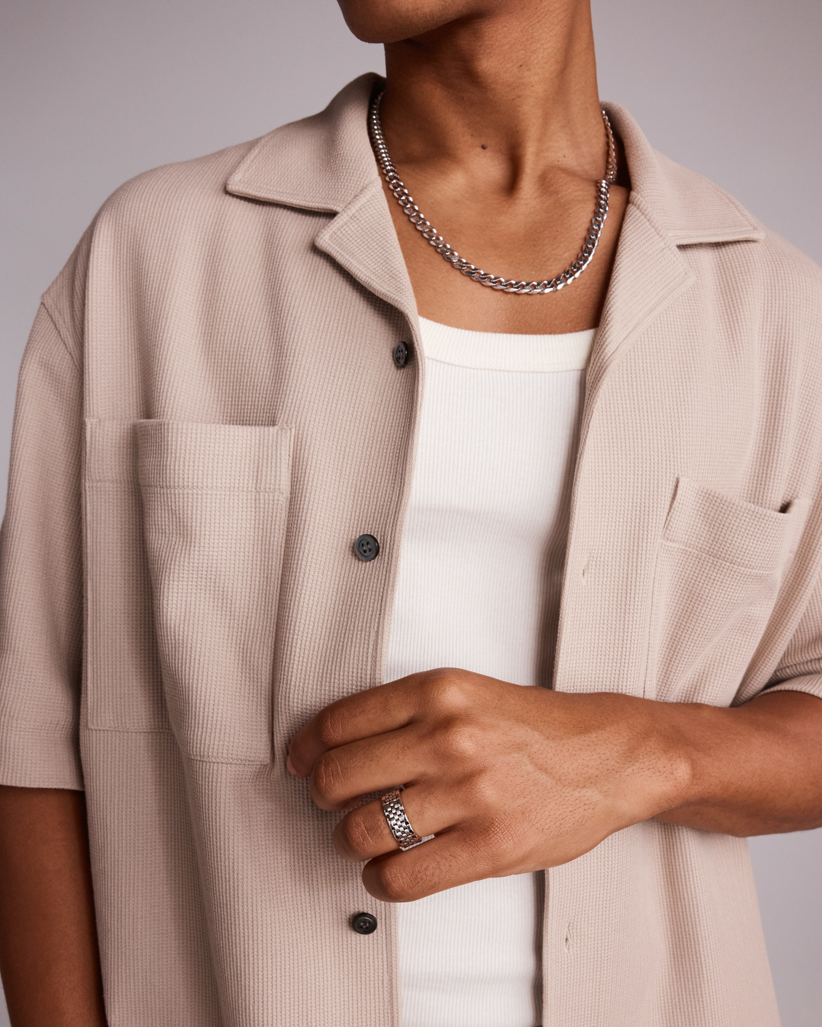 Men's Link Pattern Textured Ring Sterling Silver