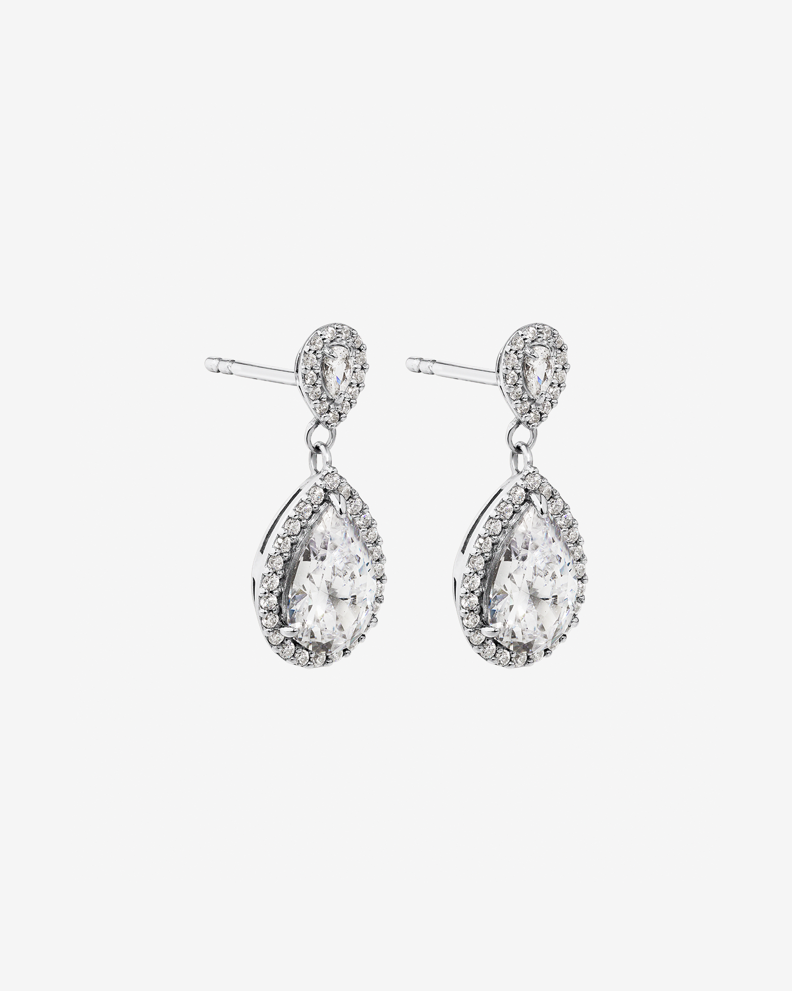 Boucles d'Oreilles Pendantes en Clou Halo en Zircon Cubique en Forme de Poire en Argent Sterling