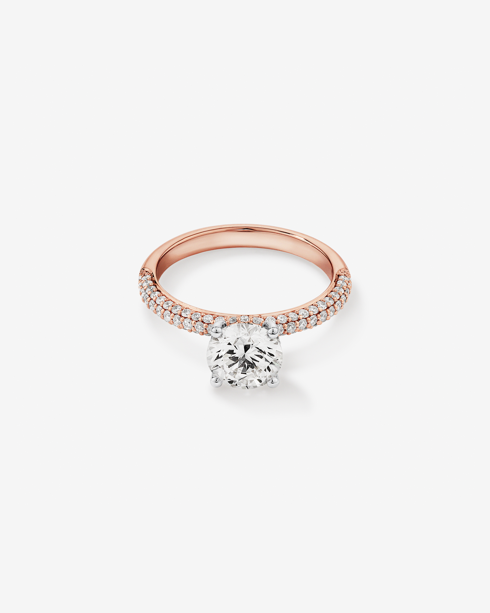Bague de fiançailles ronde TW de 1,95 carat en diamants brillants et diamants en or rose et blanc 14 carats