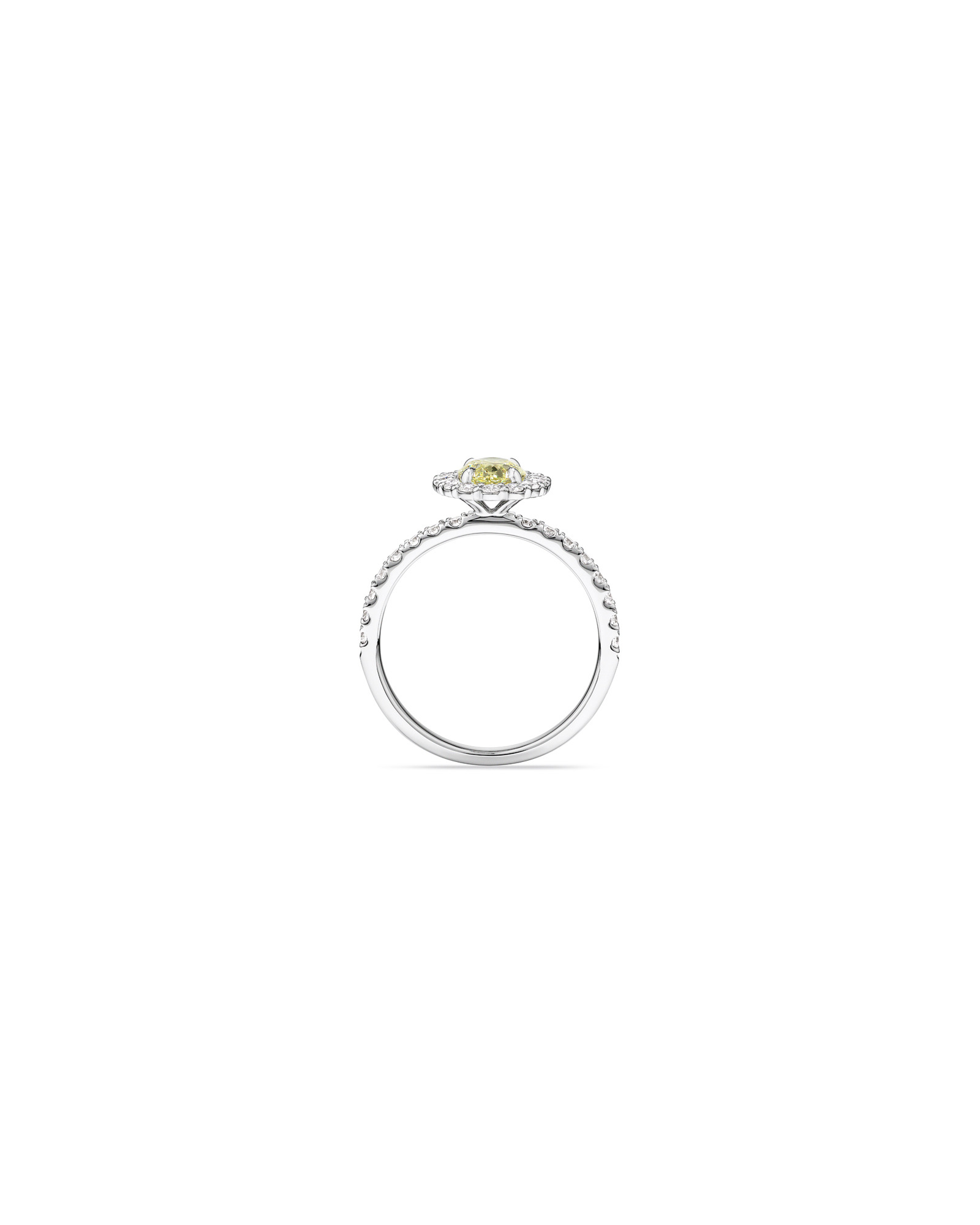 Bague de fiançailles halo en diamant jaune taillé ovale de 1,54 carat TW, en or blanc 14 kt