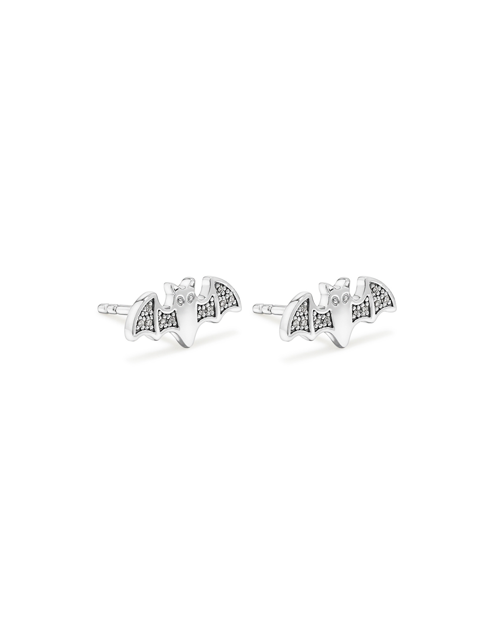 Bat Halloween Stud Earrings with Cubic Zirconia in Sterling Silver