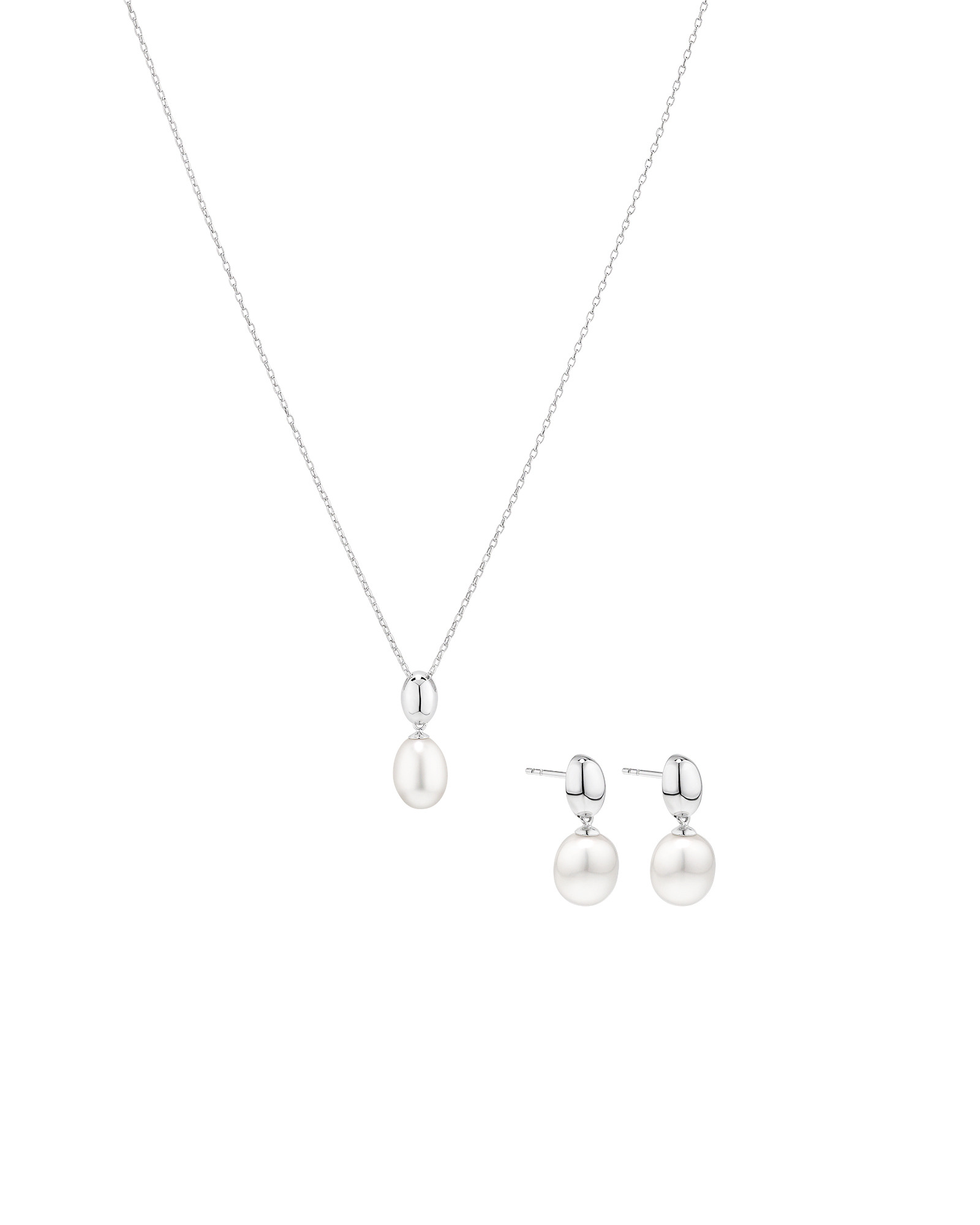Ensemble En Argent Sterling Avec Boucles D’Oreilles À Tige Pendantes Et Pendentif En Perle D’Eau Douce De Culture Ovale