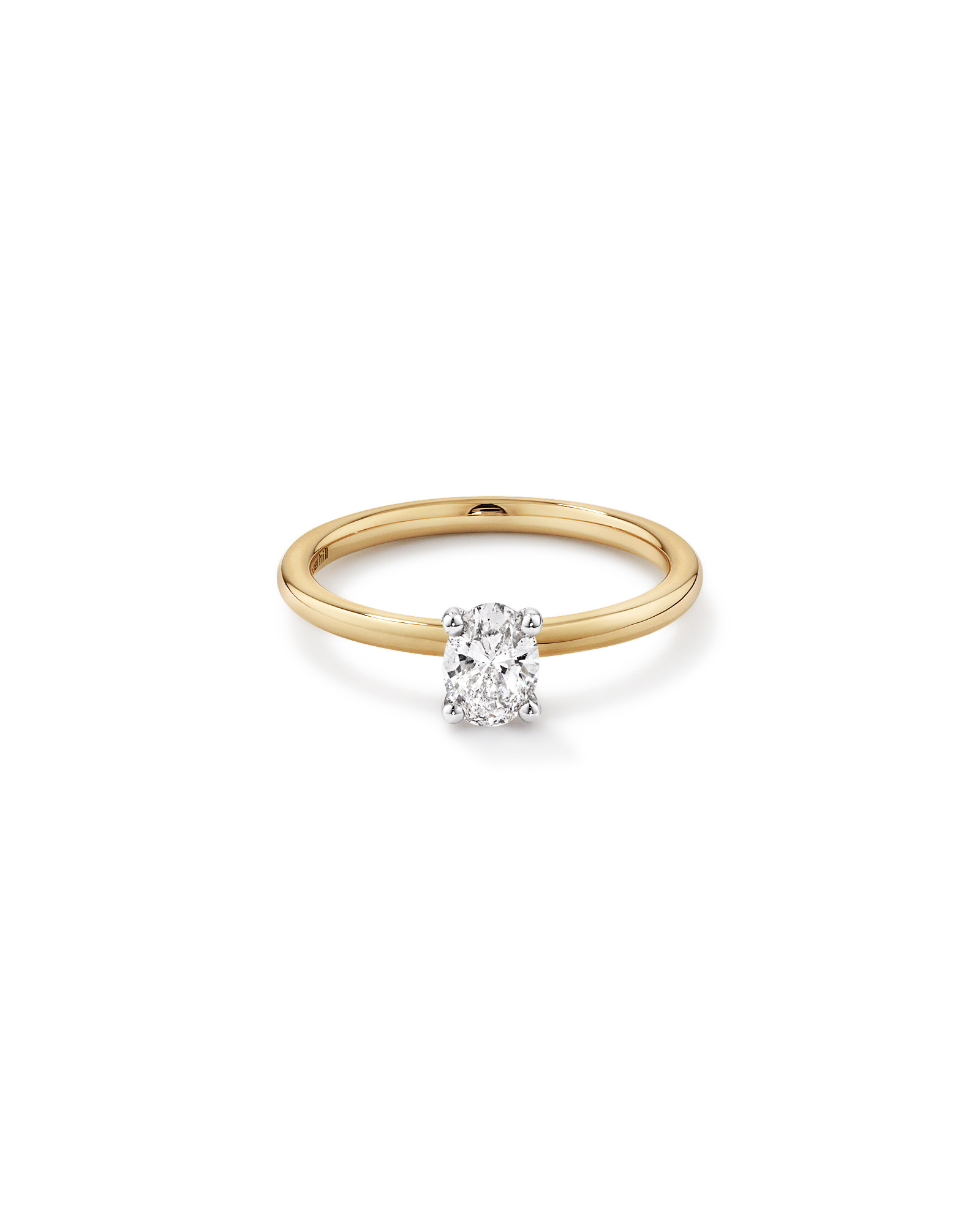 Bague de fiançailles solitaire ovale certifiée TW de 0,50 carat en or jaune et blanc 18 carats