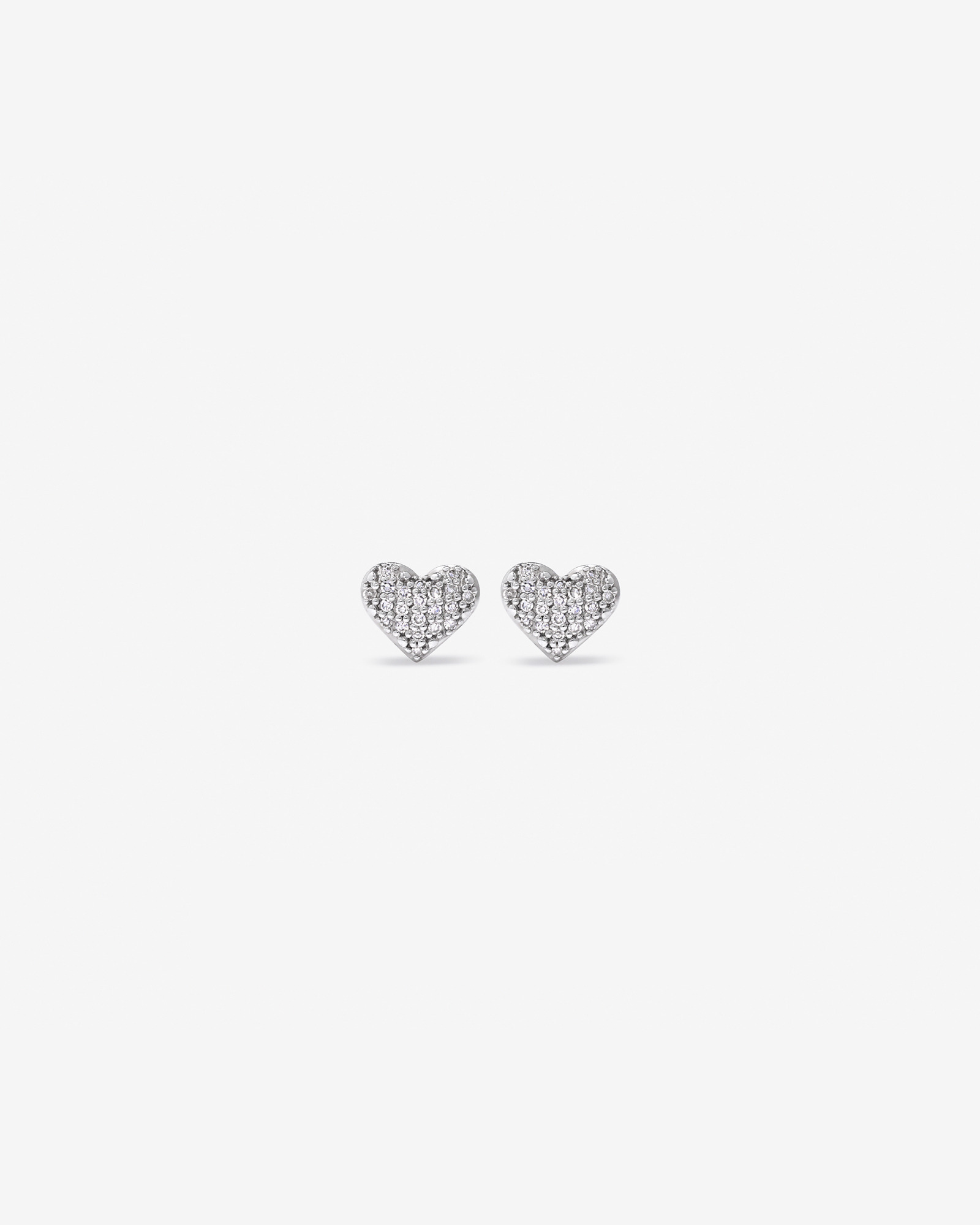 Fine Pave Diamond Heart Stud Earrings in Sterling Silver